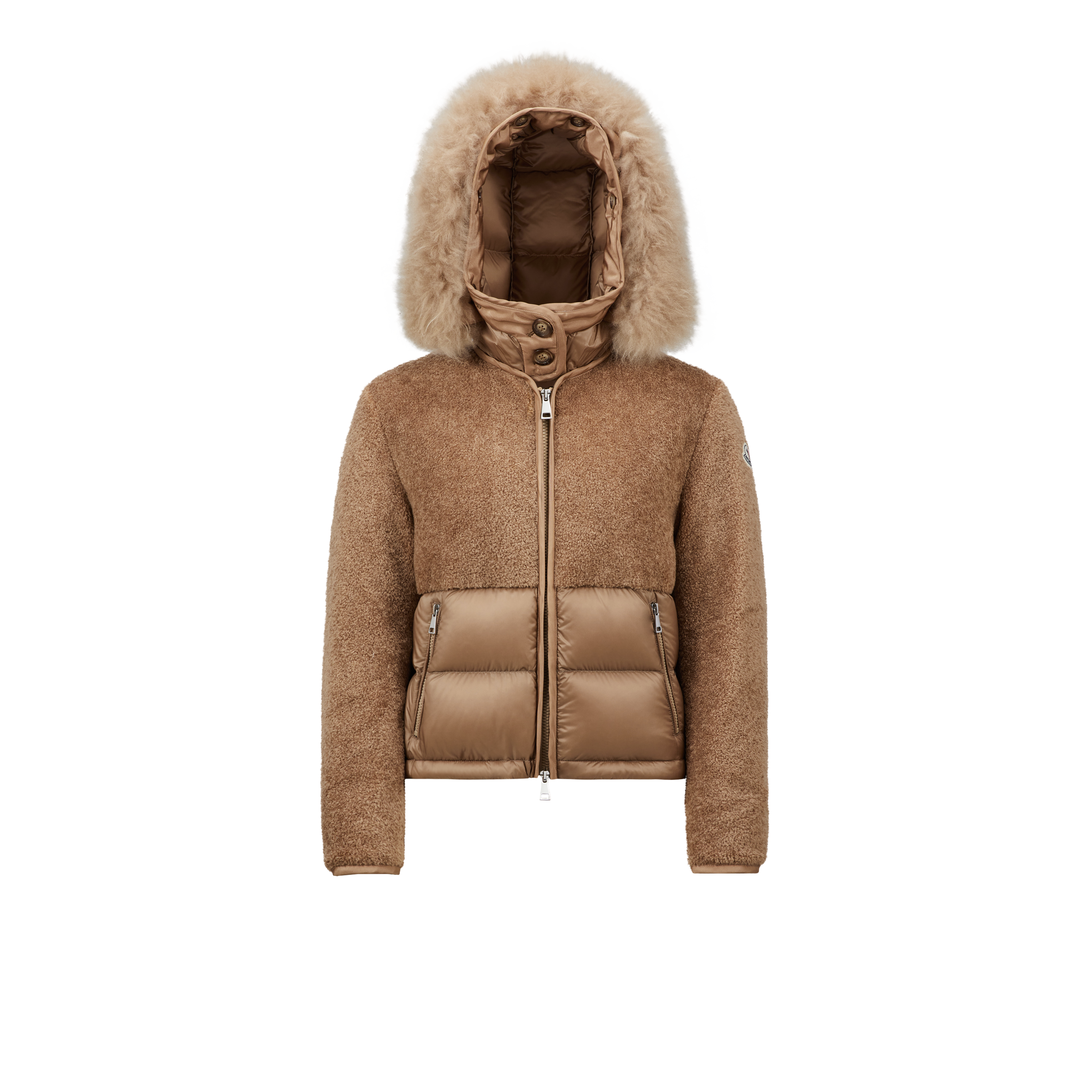 Shop Moncler Collection Doudoune Courte Marne En Teddy In Beige