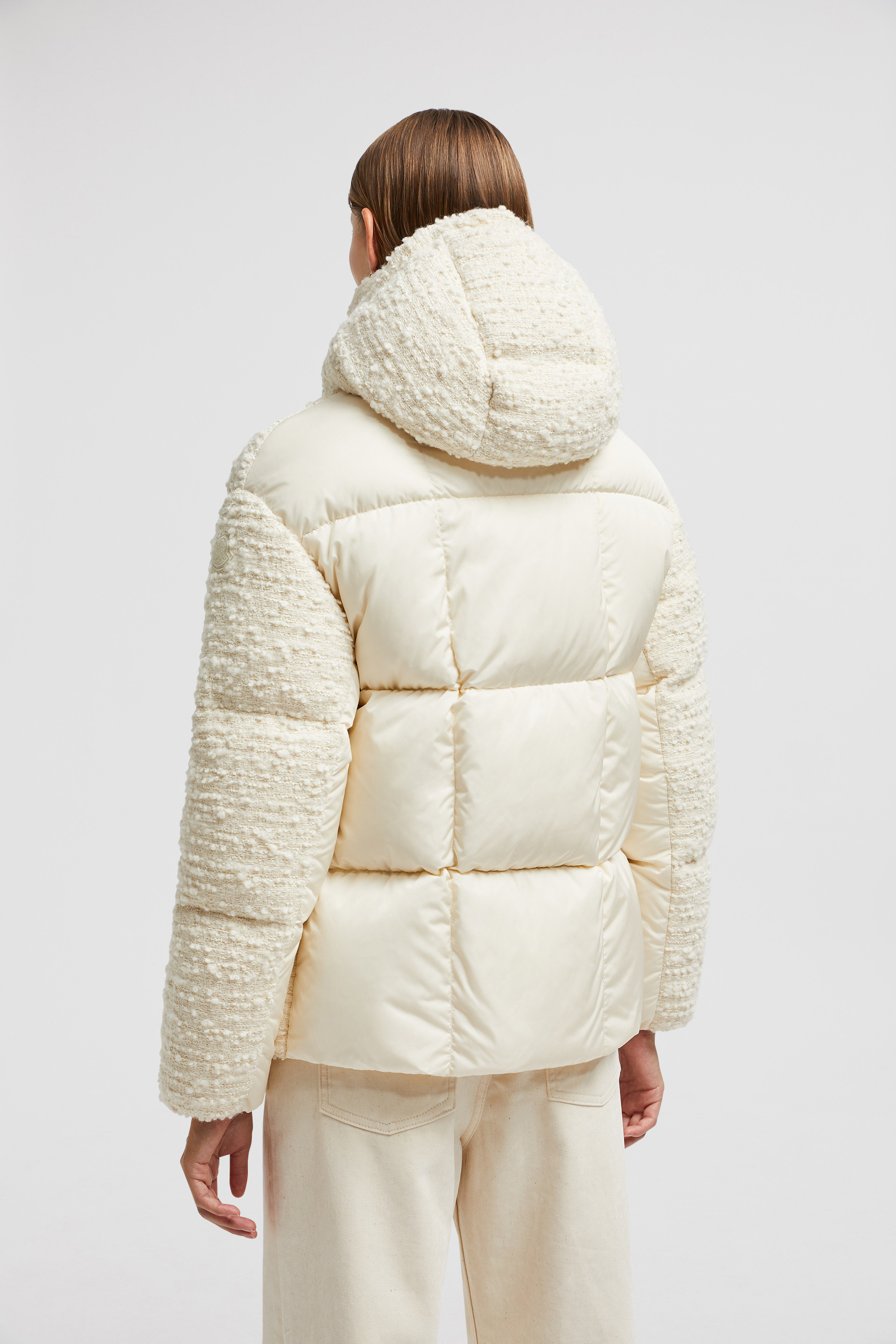 White Ivory Paranas Hooded Tweed Short Down Jacket - Short