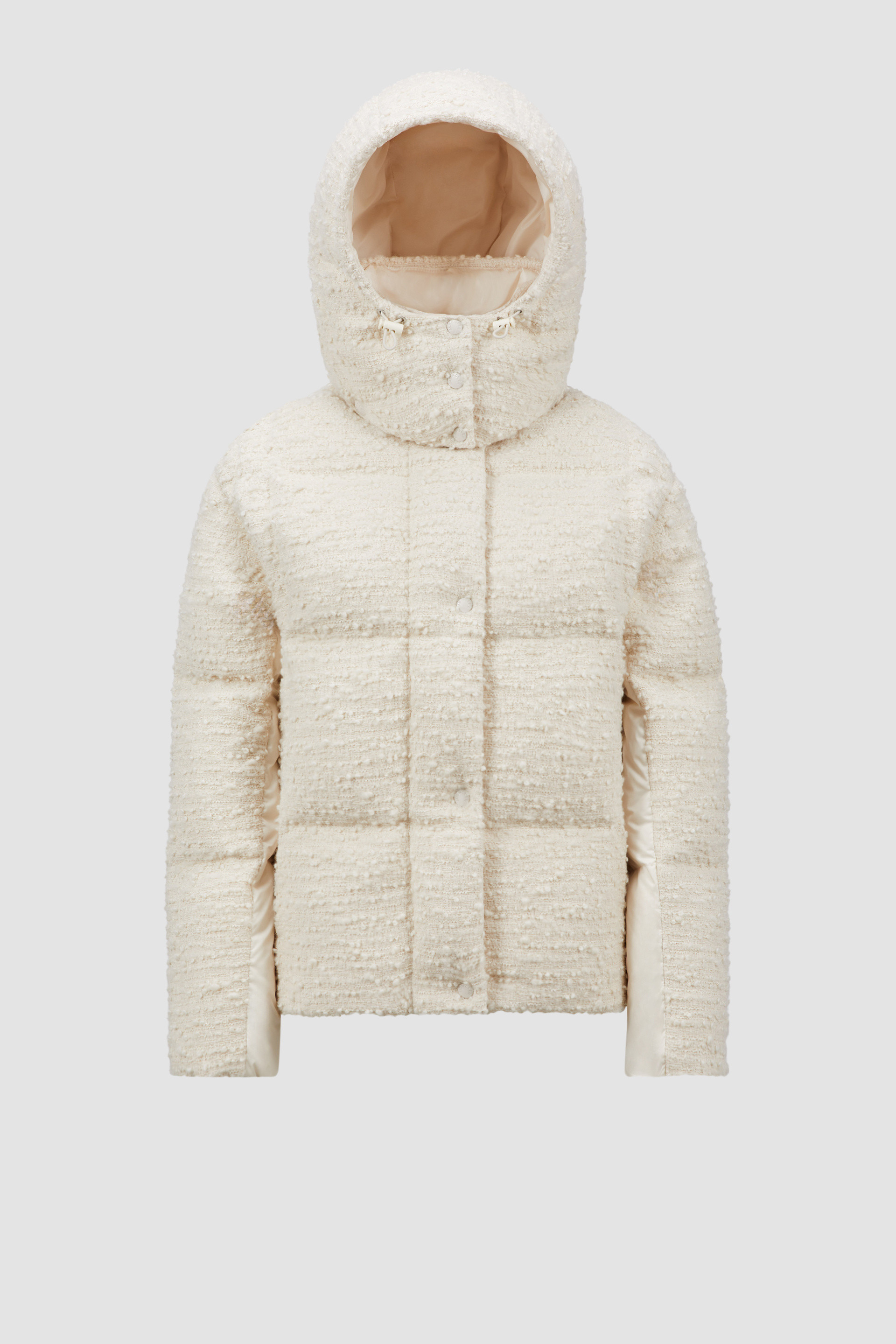 White Ivory Fourmines Hooded Tweed Short Down Jacket - Short