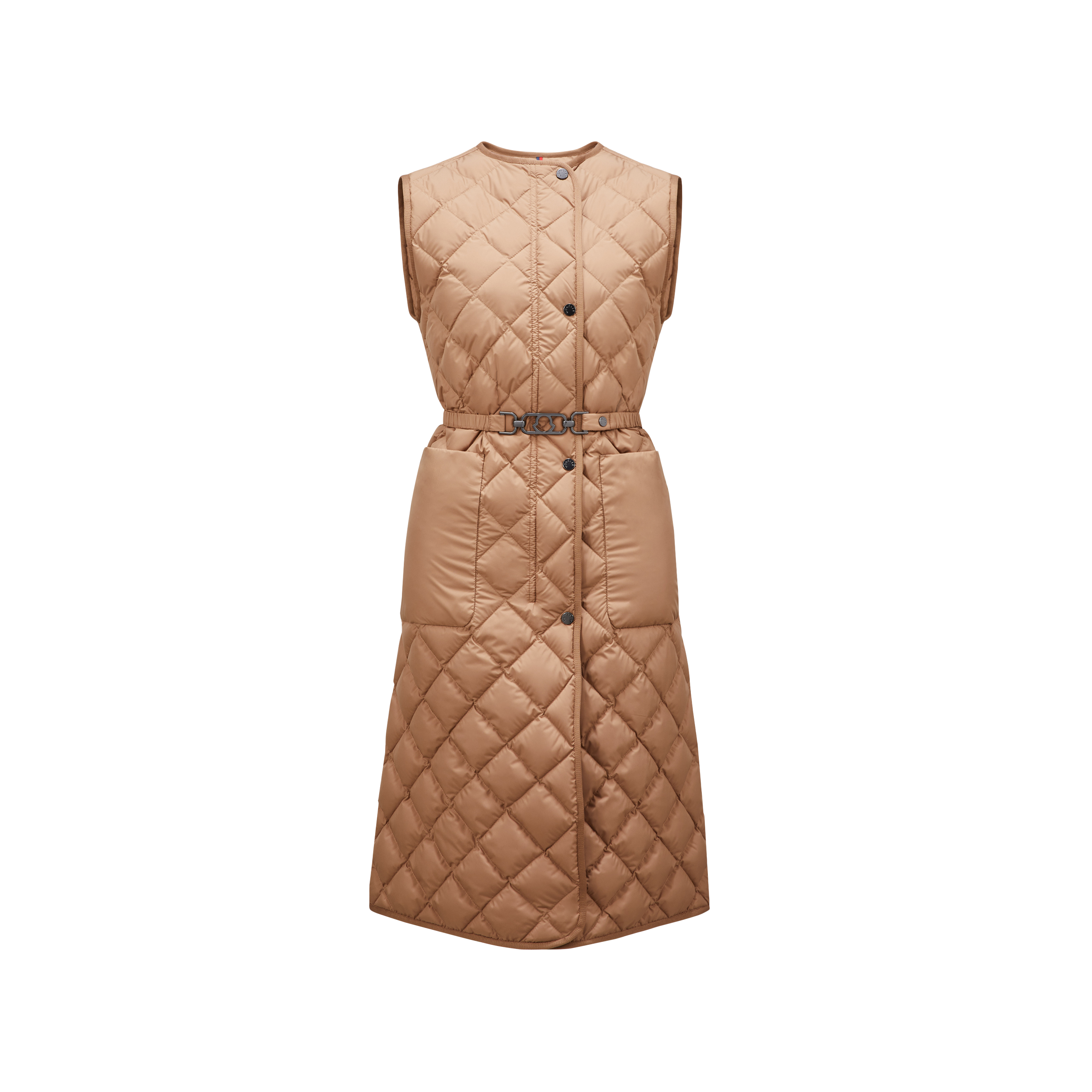 Shop Moncler Collection Doudoune Longue Sans Manches Butor In Beige