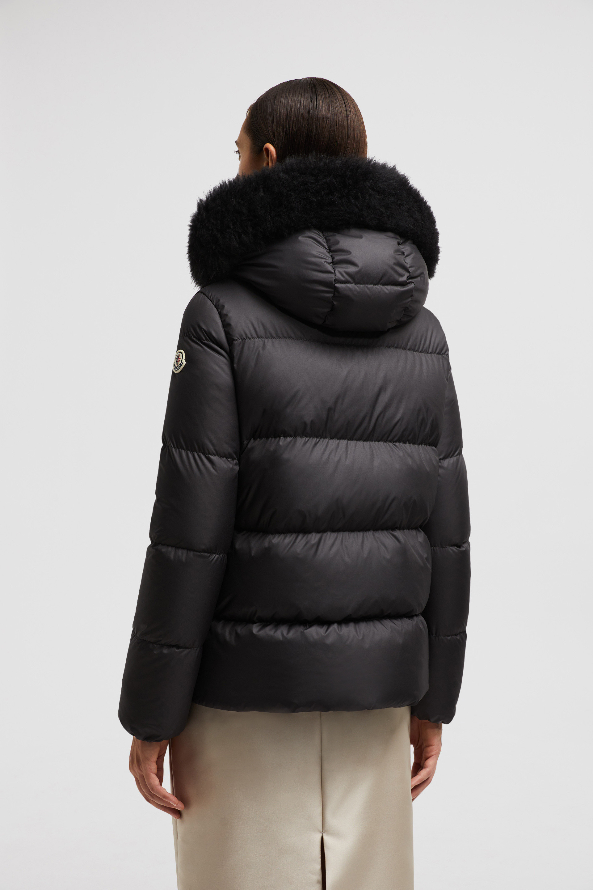 Moncler black with fur best sale