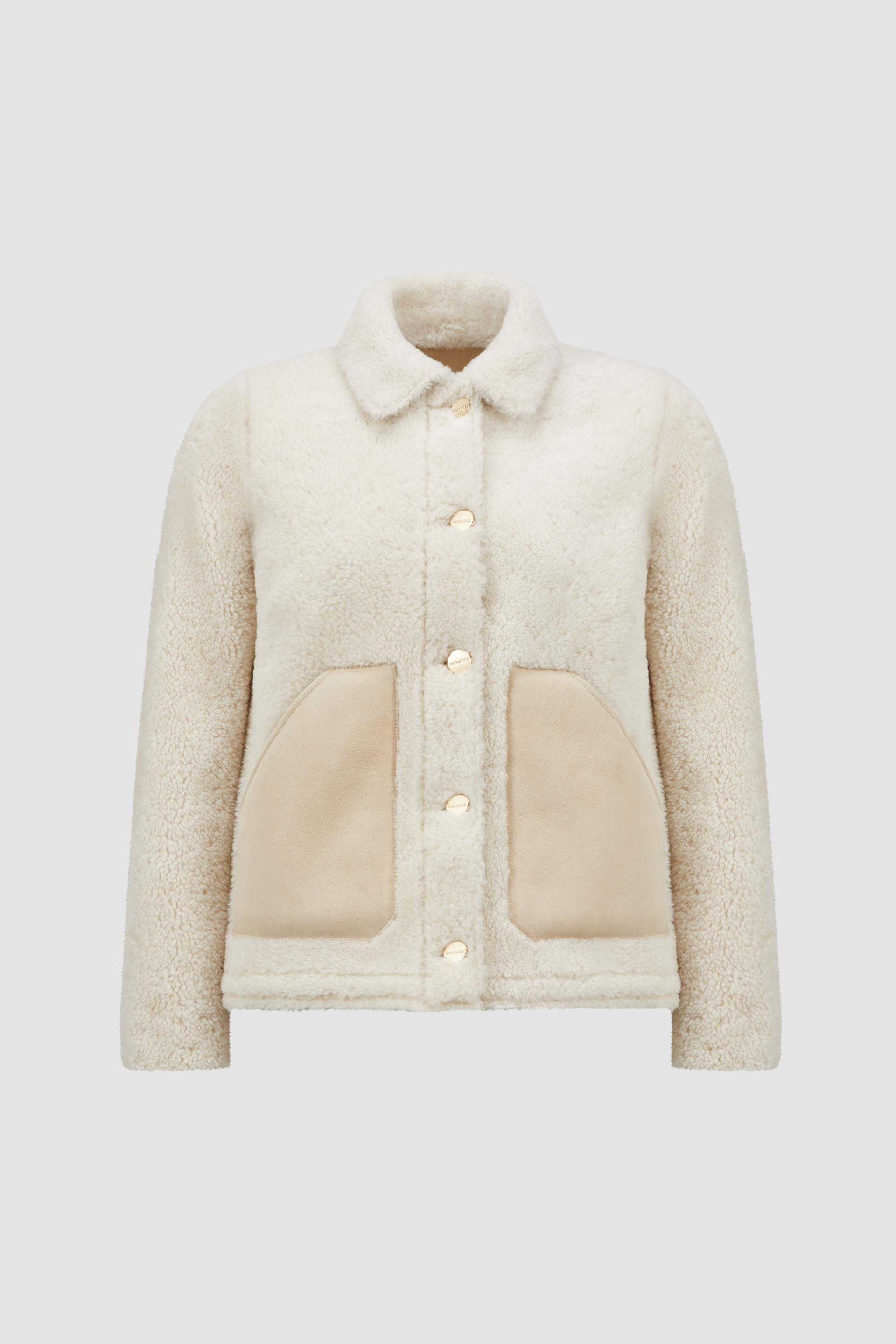 White Akebie Shearling Down Shirt Jacket - Short Down