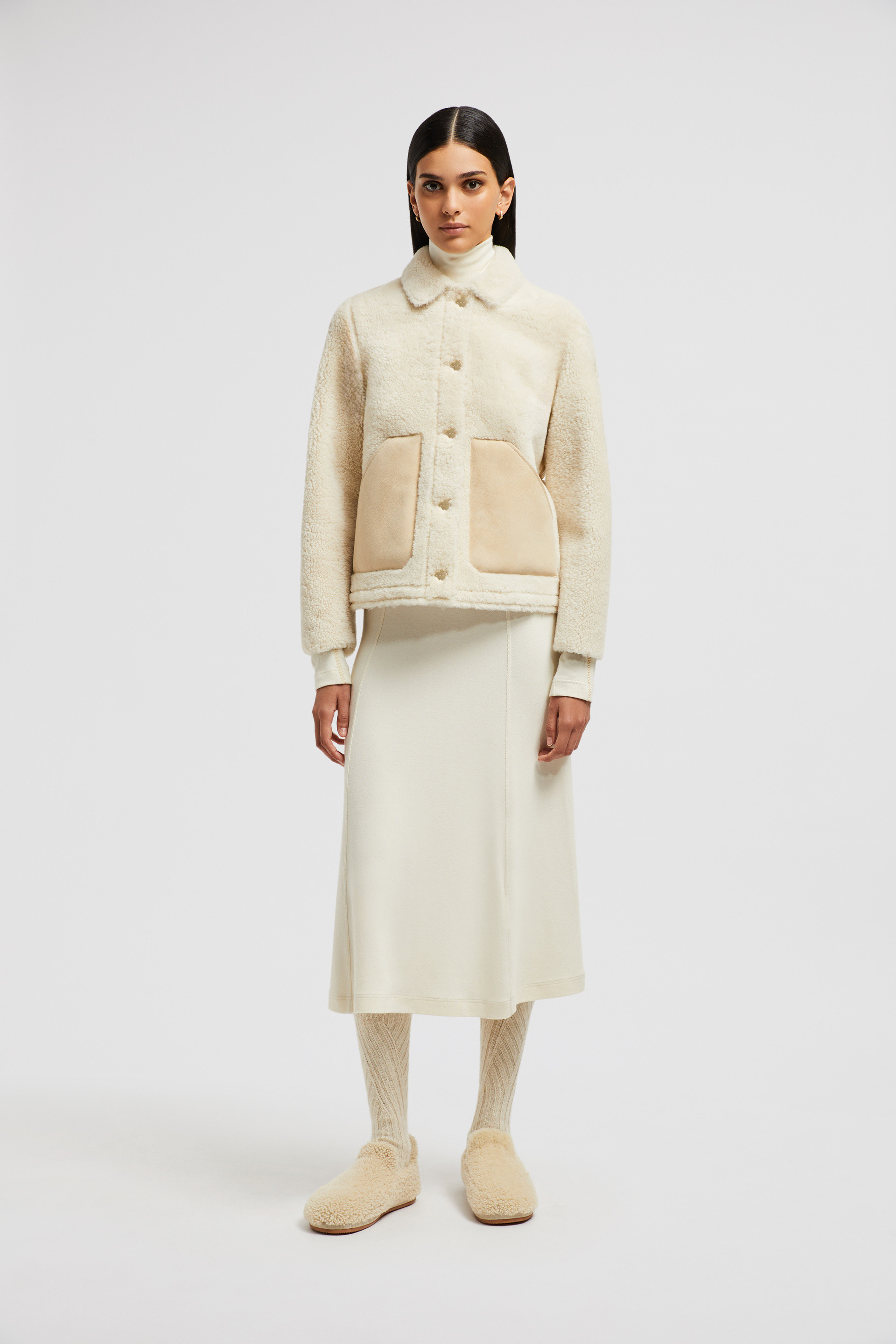 White Akebie Shearling Down Shirt Jacket - Short Down