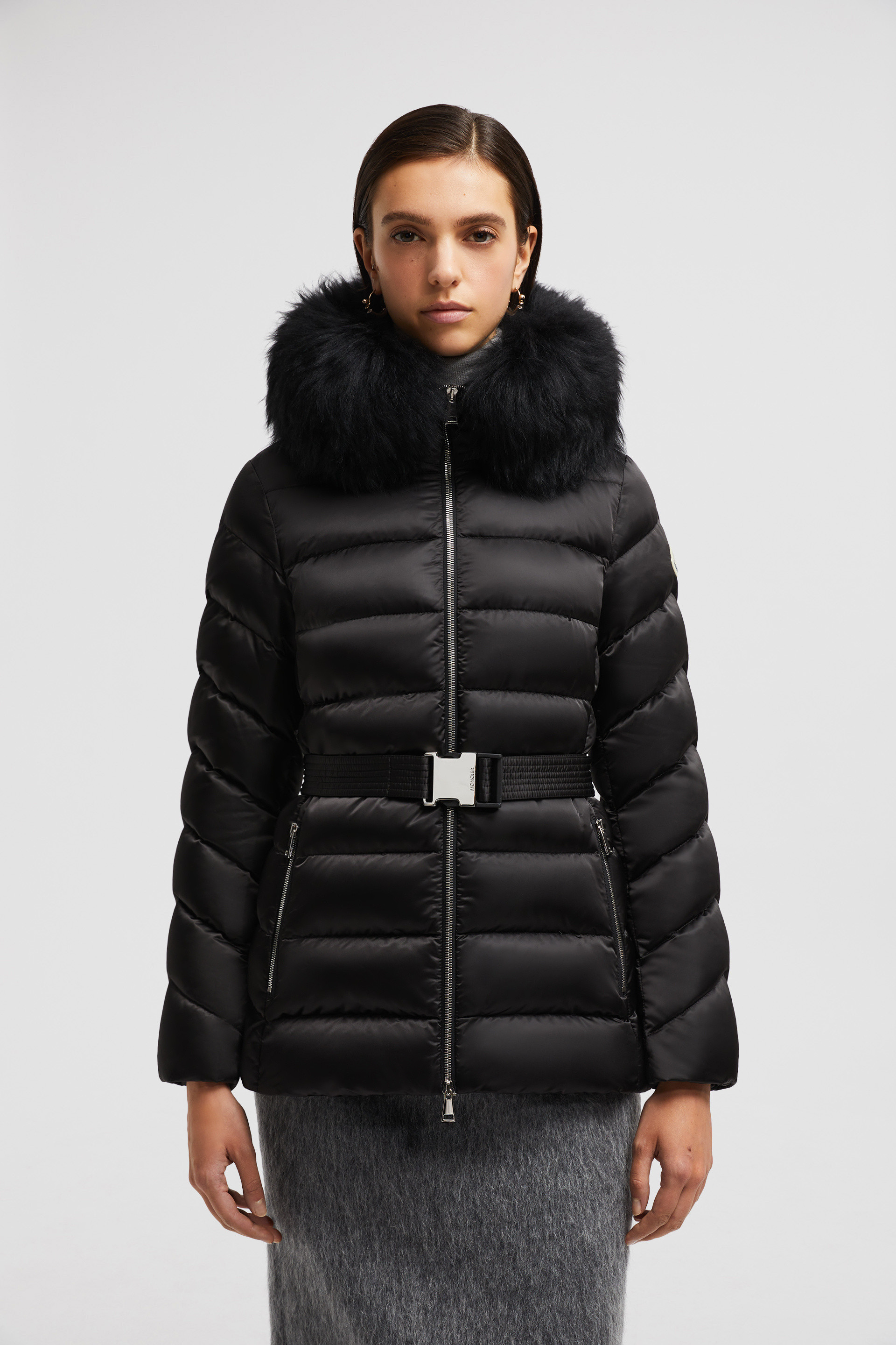 Black Cupidone Hooded Shearling Short Down Jacket - Short Down Jackets for  Women | Moncler US