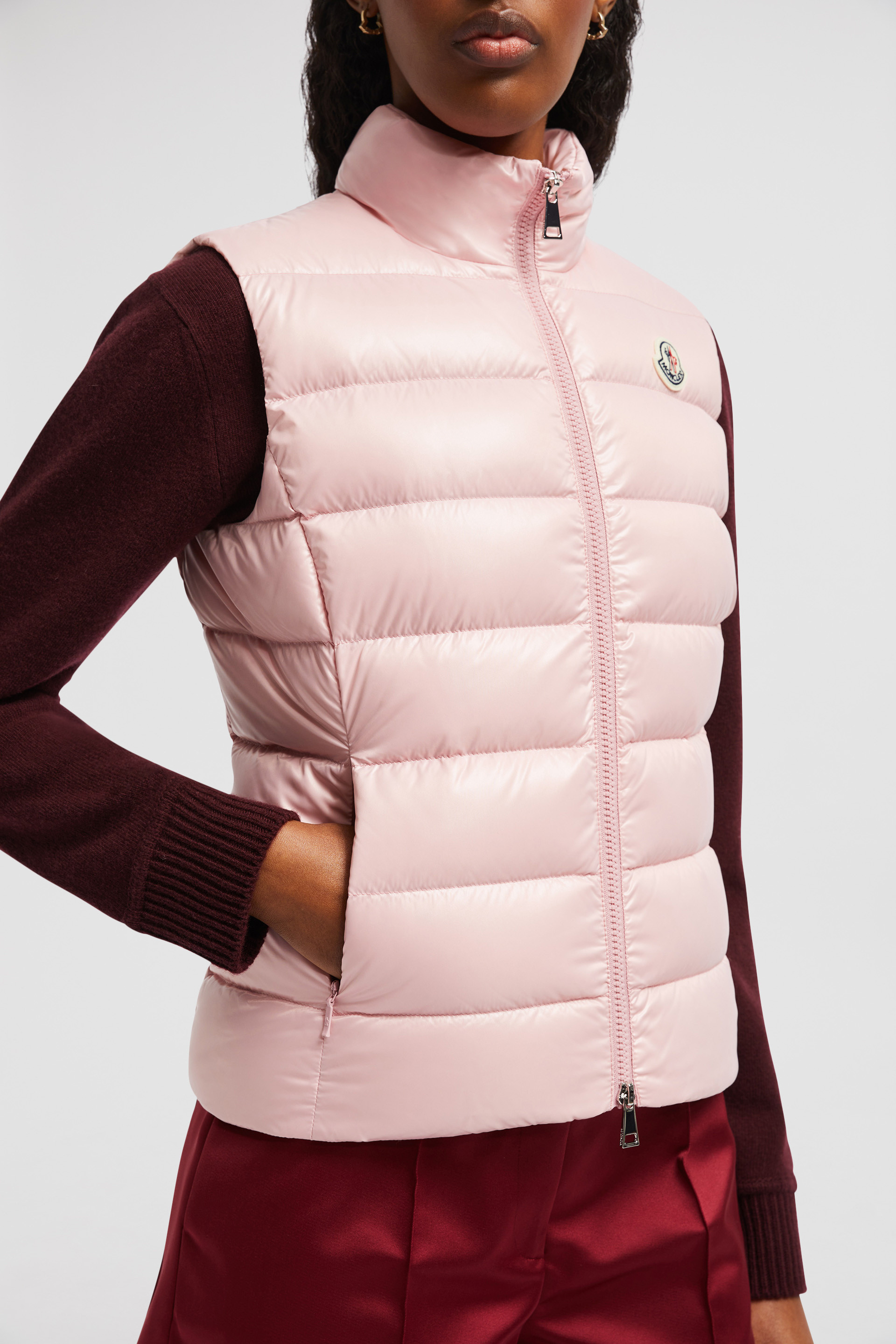 Pink moncler body warmer best sale