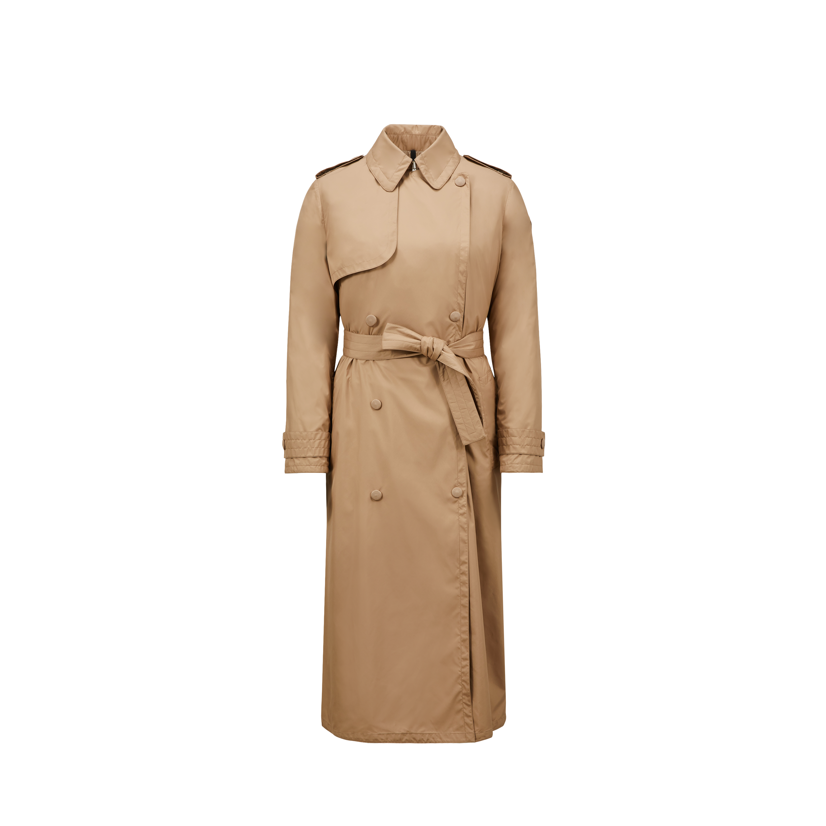 Shop Moncler Collection Barbetane Down Trench Coat Beige