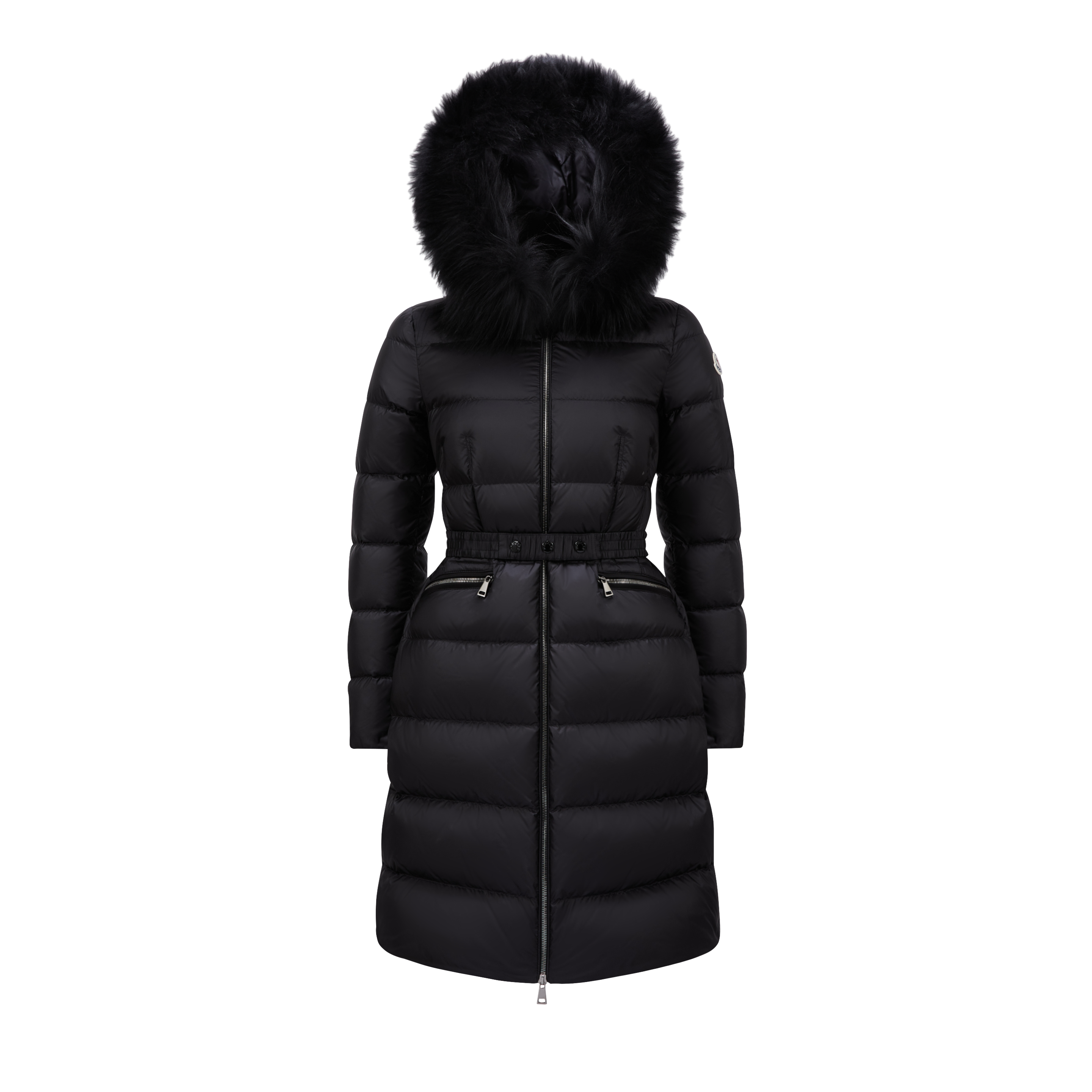 MONCLER BOEDIC BLACK HOODED SHEARLING LONG DOWN JACKET BLACK