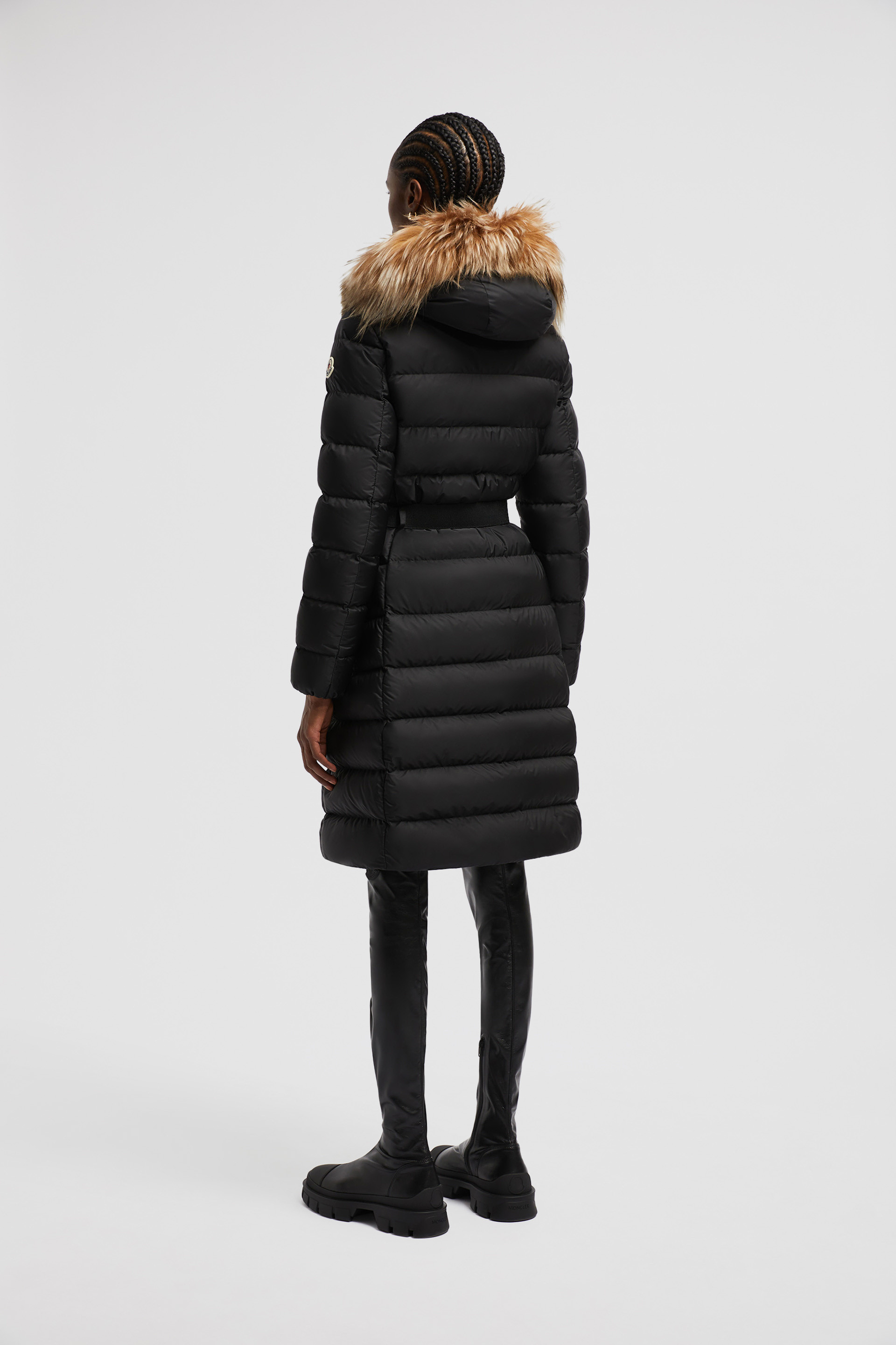 Black Beige Khloe Hooded Shearling Long Down Jacket Long Down Jackets for Women Moncler SG