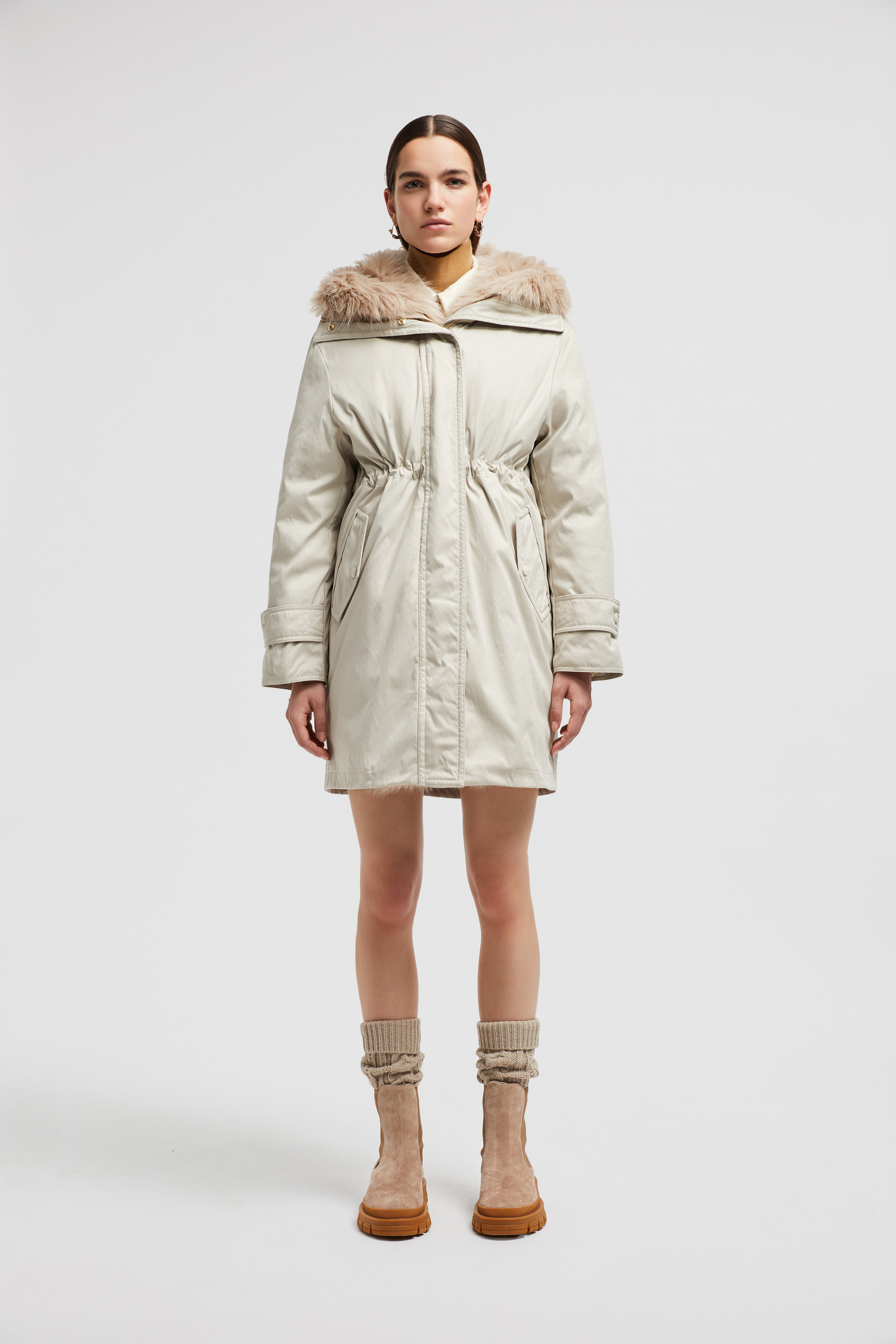 関税込 MONCLER BRESIS PARKA COAT Beige Bresis Hooded Parka Coat - Long Down Jackets for Women