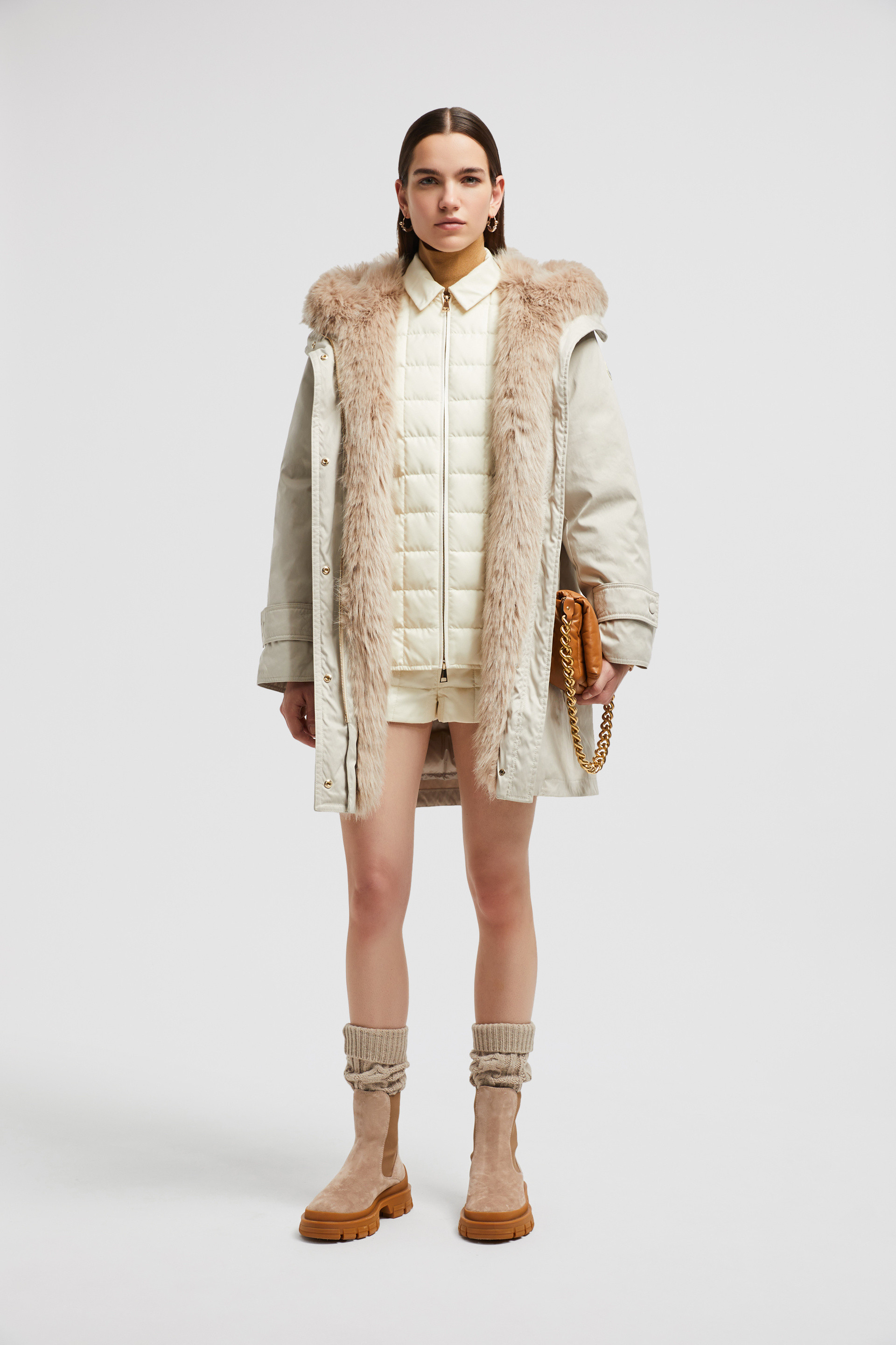 関税込 MONCLER BRESIS PARKA COAT Beige Bresis Hooded Parka Coat - Long Down Jackets for Women