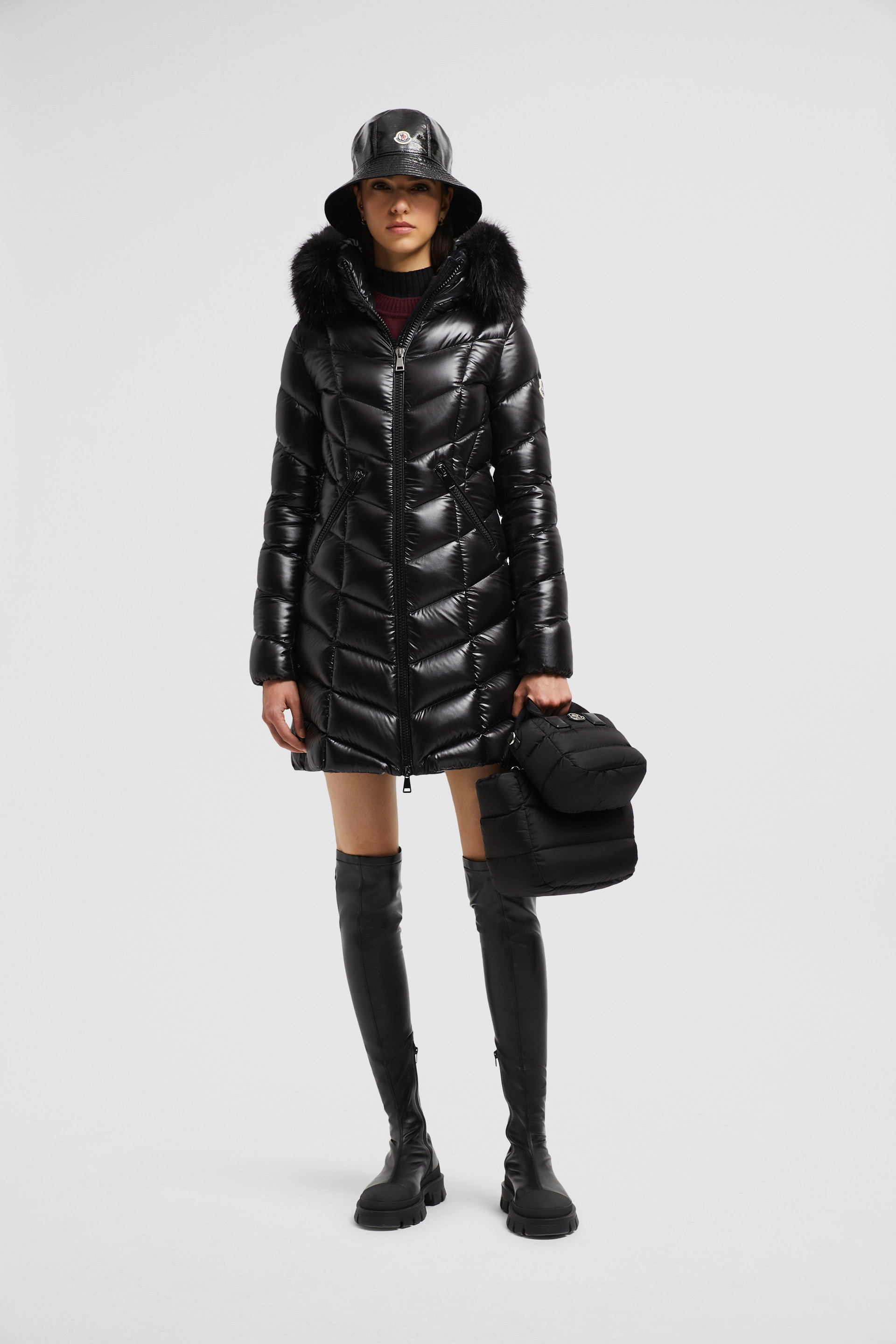 Black Fulmarus Hooded Diamond Quilted Long Down Jacket Long Down Jackets for Women Moncler GB