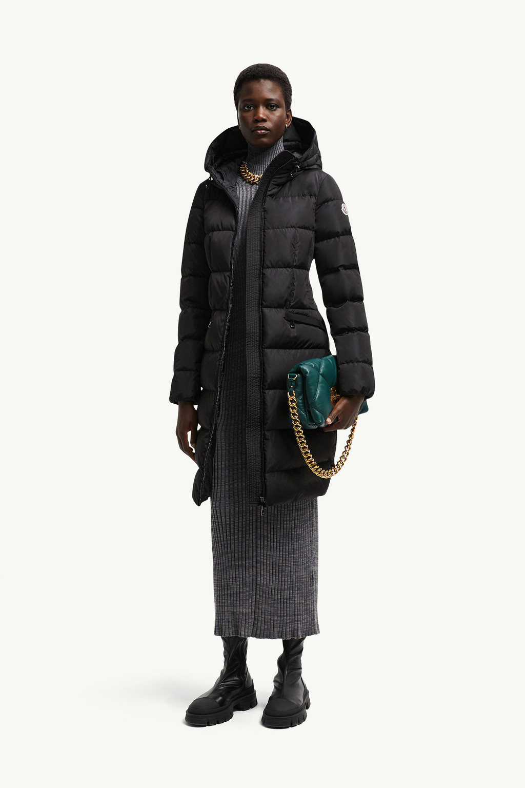 piumino lungo avocette con cappuccio donna nero moncler