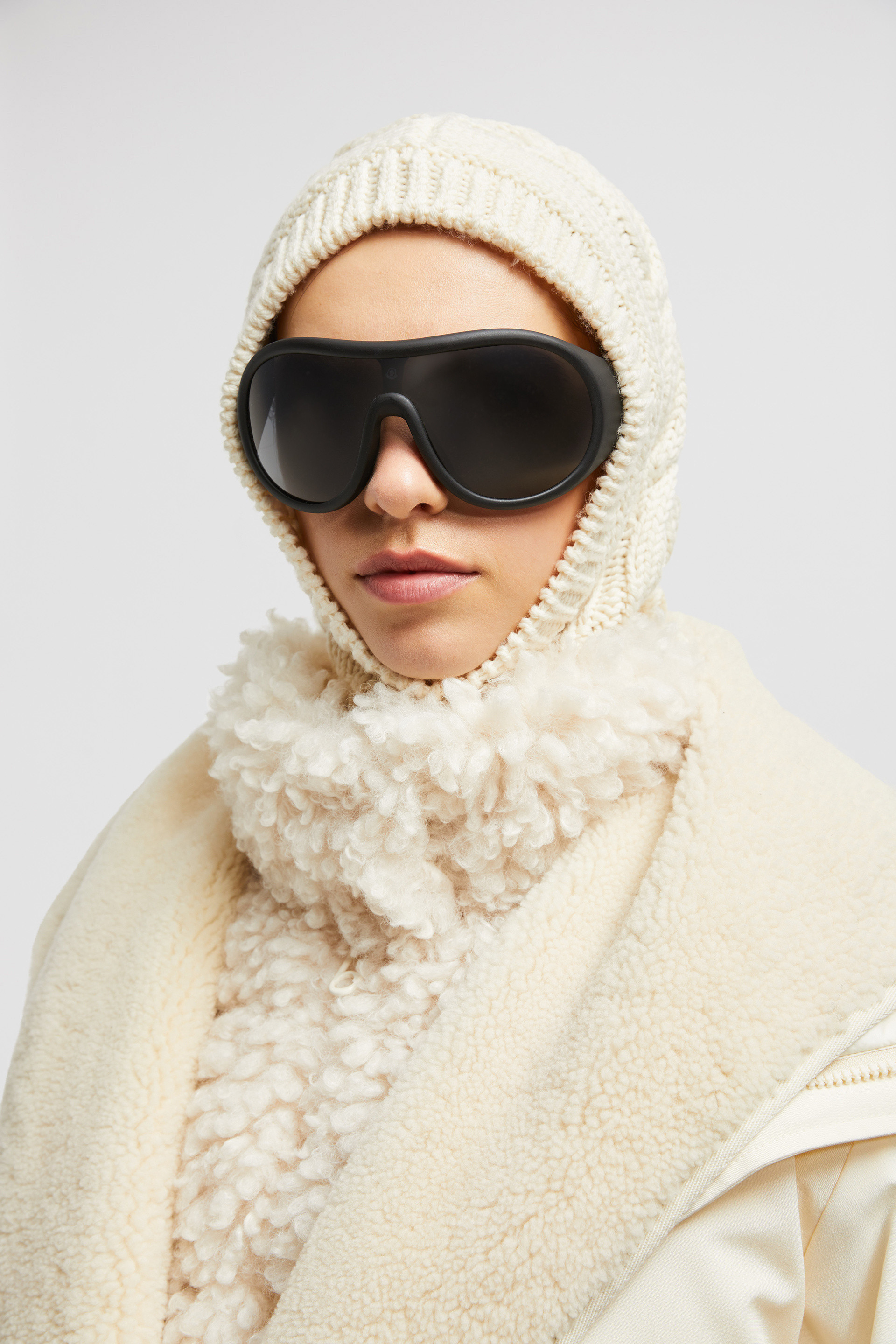 White Caen Hooded Shearling Long Down Jacket - Long Down