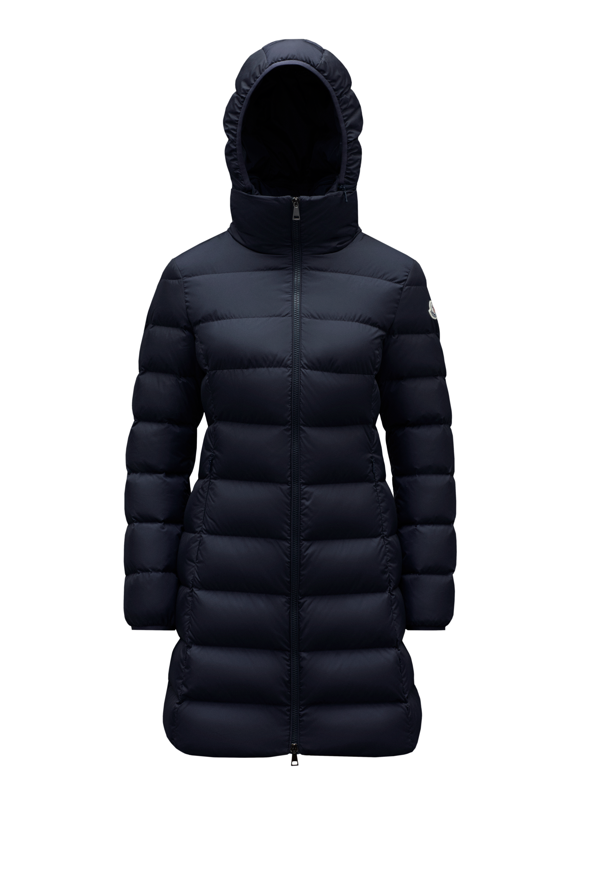 Shop Moncler Collection Gie Long Down Jacket, Women, Blue, Size: 4