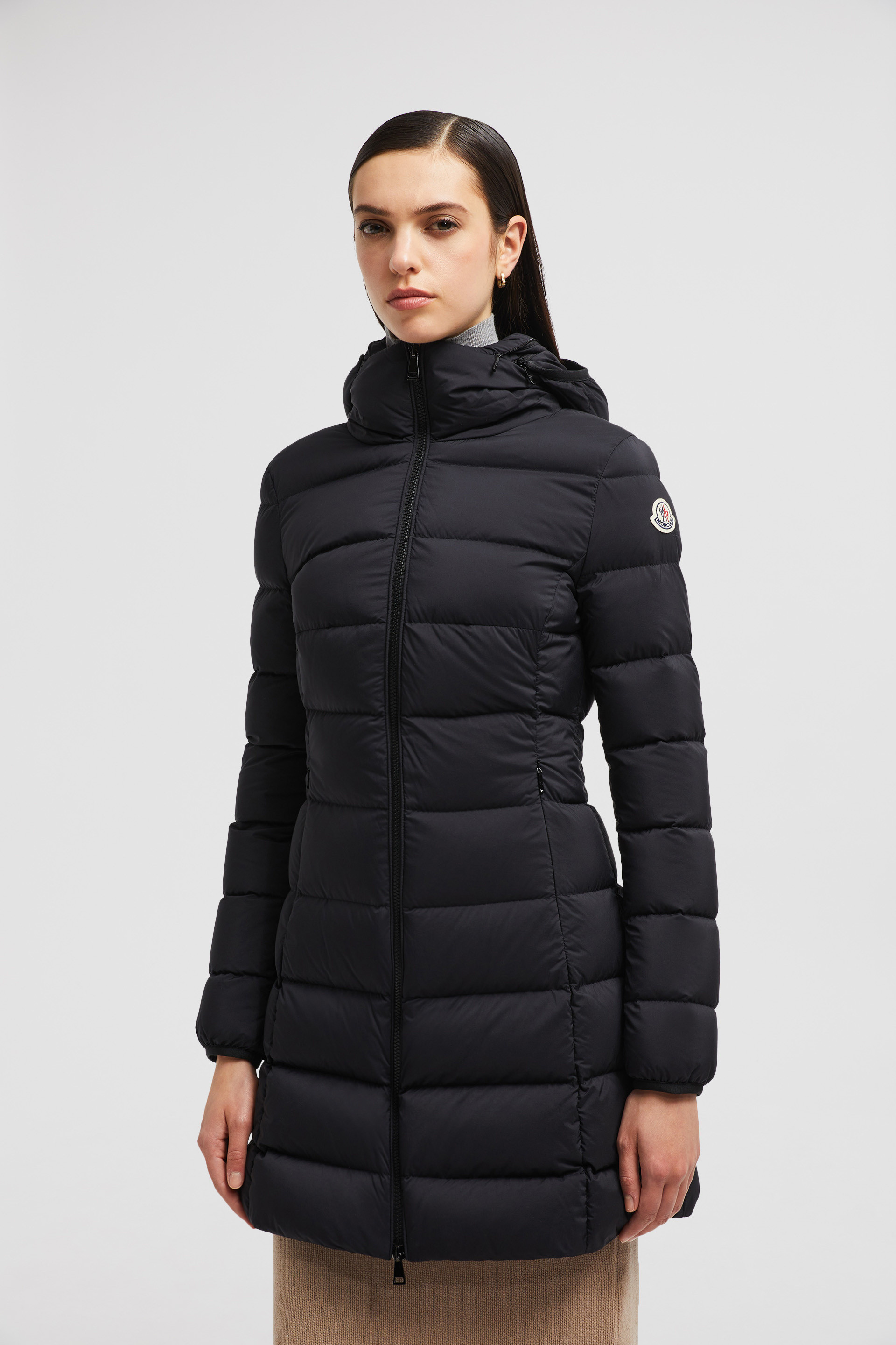 Black Gie Hooded Long Down Jacket Long Down Jackets for Women Moncler US