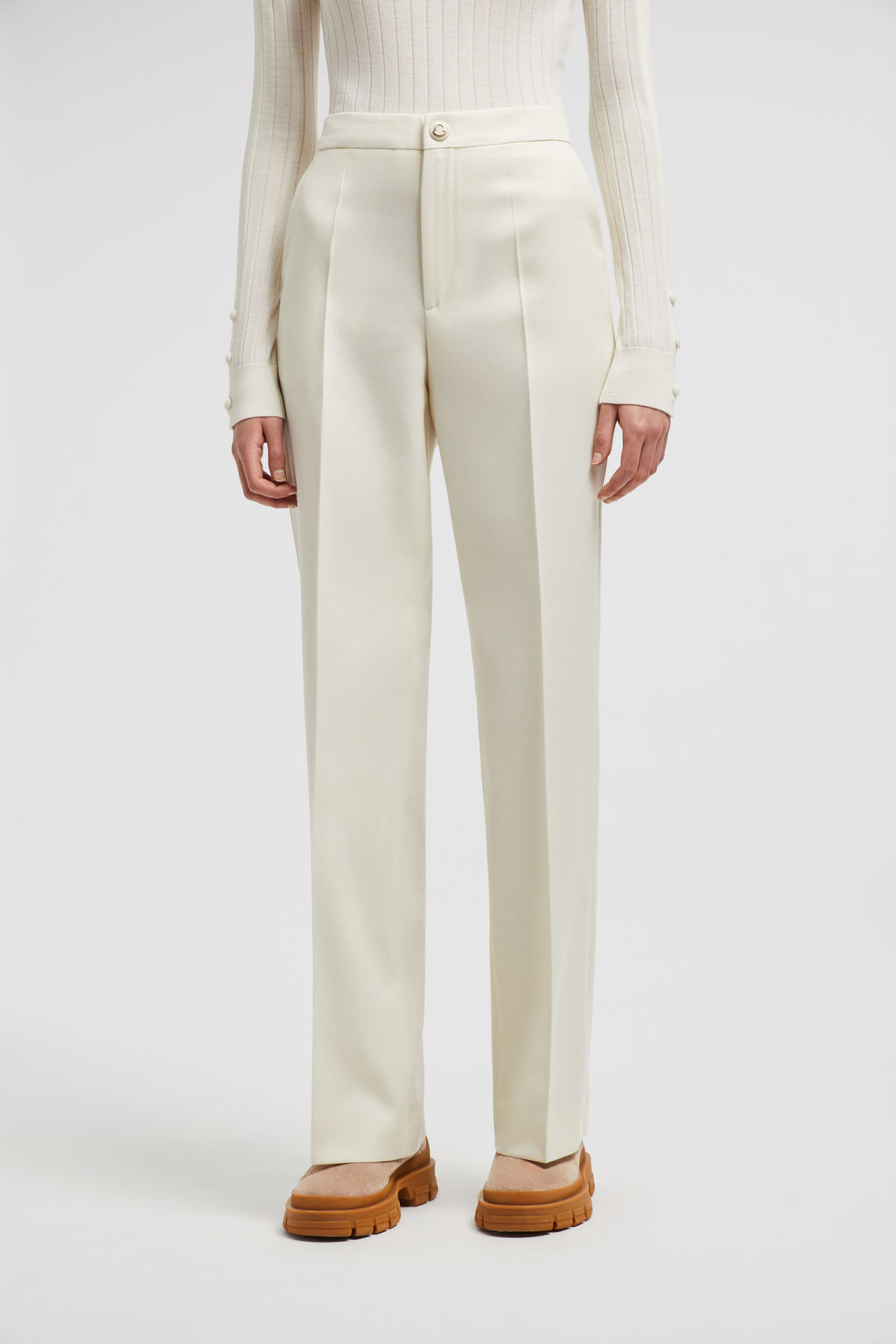 White Wool Gabardine Pants - Pants & Shorts for Women | Moncler US