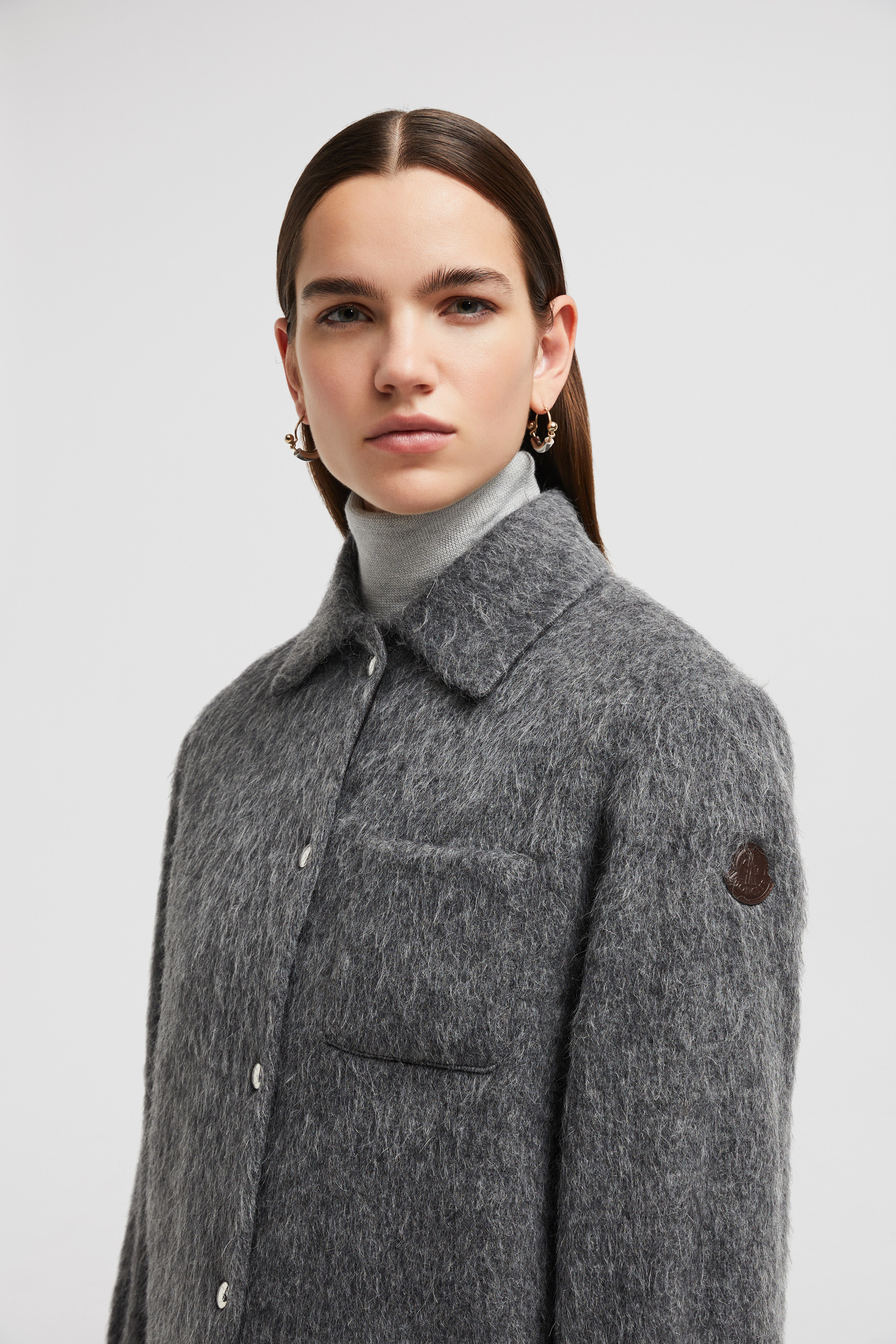 【MONCLER】Giacca camicia in lana e mohair★モヘアジャケット Giacca camicia in lana e mohair Grigio - Top & T-shirt Donna