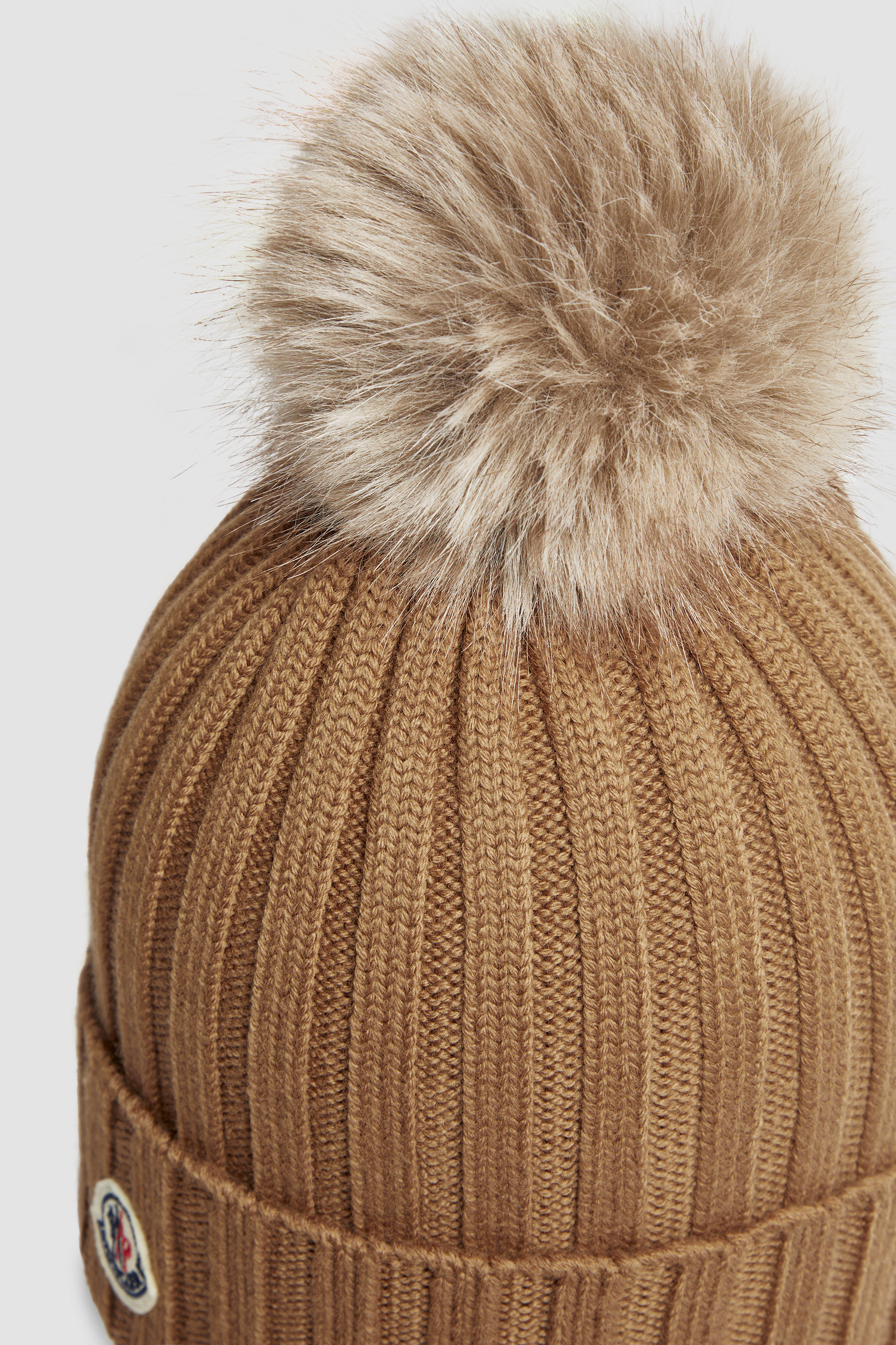 Moncler ribbed on sale wool beanie with fur pompom