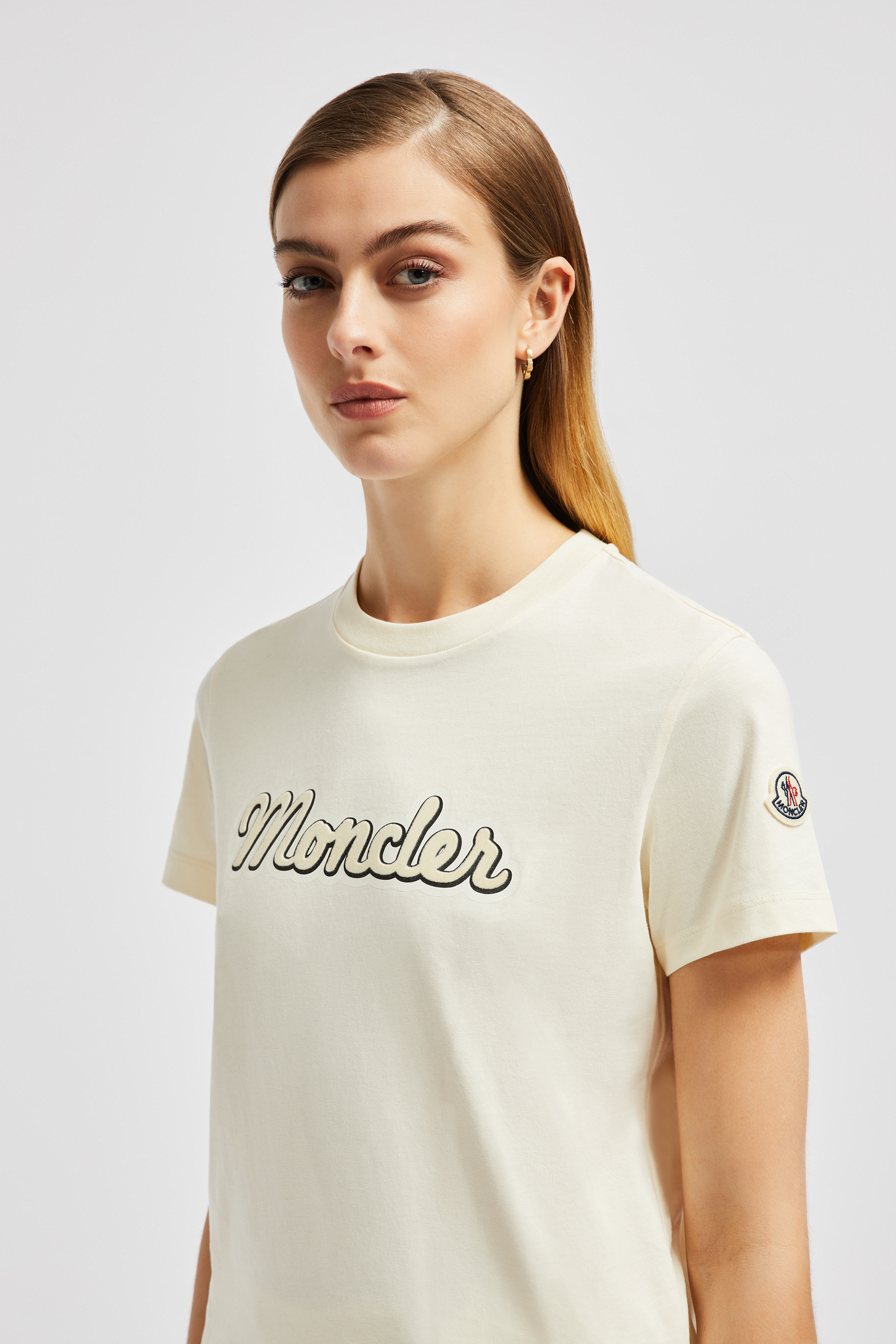 White Logo Embroidered T Shirt Tops T Shirts for Women Moncler DE