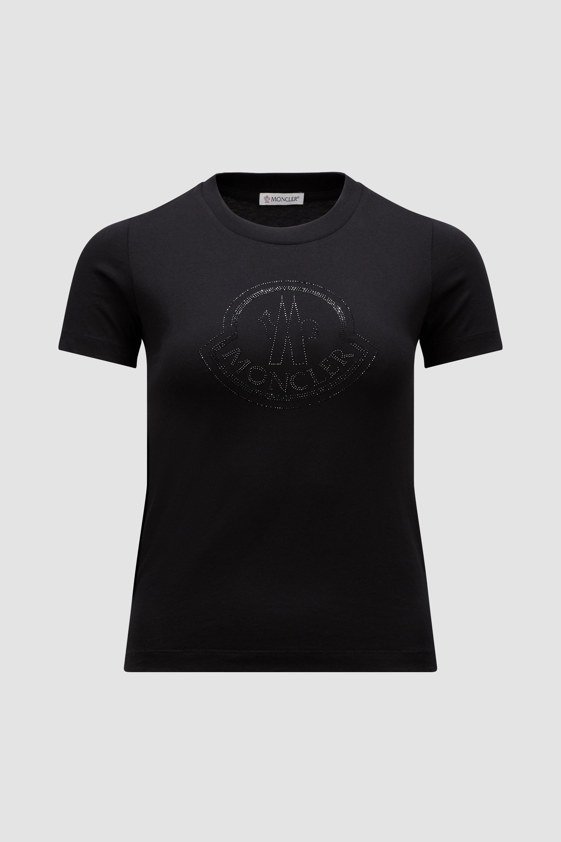 Black Crystal Logo Cotton T Shirt Tops T Shirts for Women Moncler IT