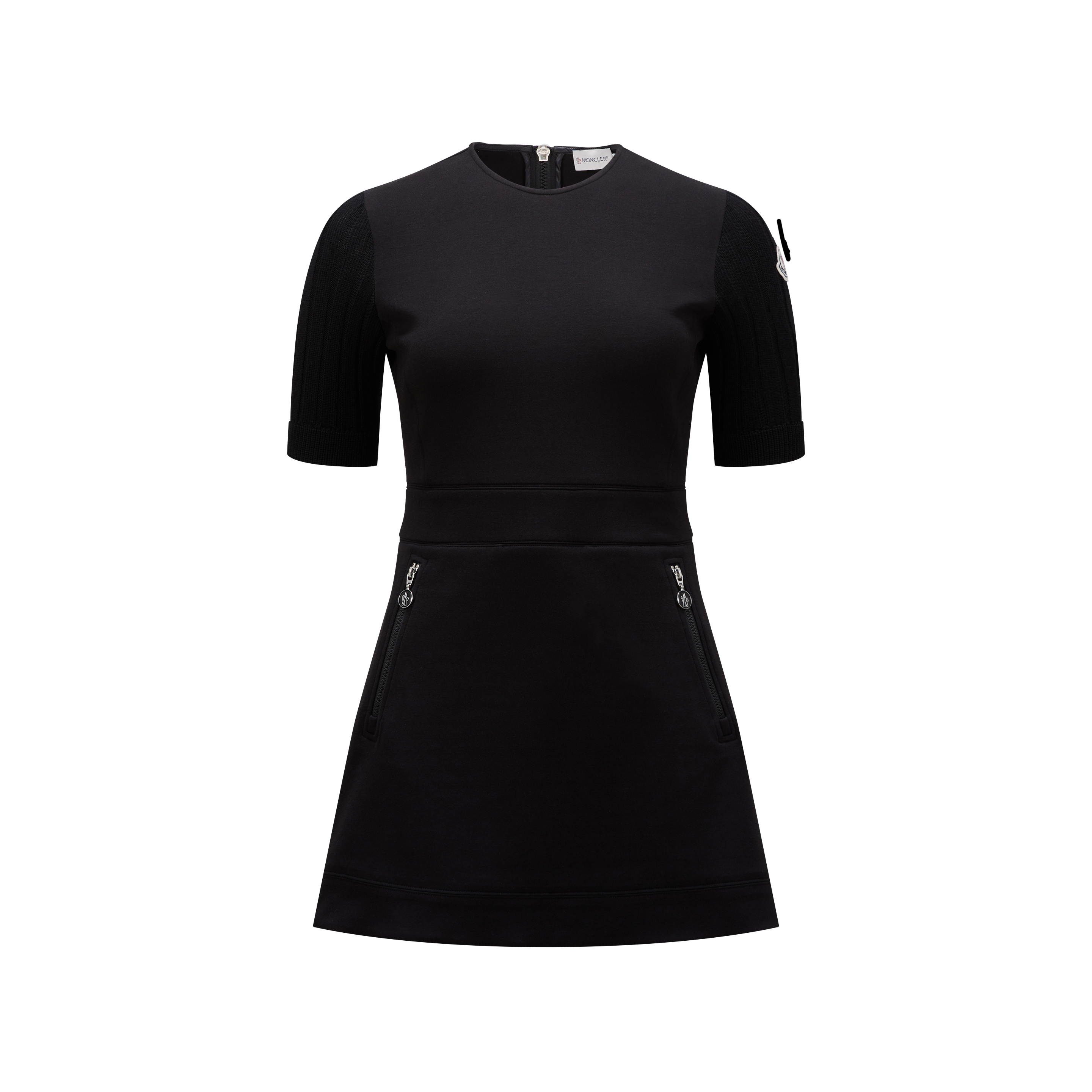 Shop Moncler Collection Fit & Flare Dress Black In Noir