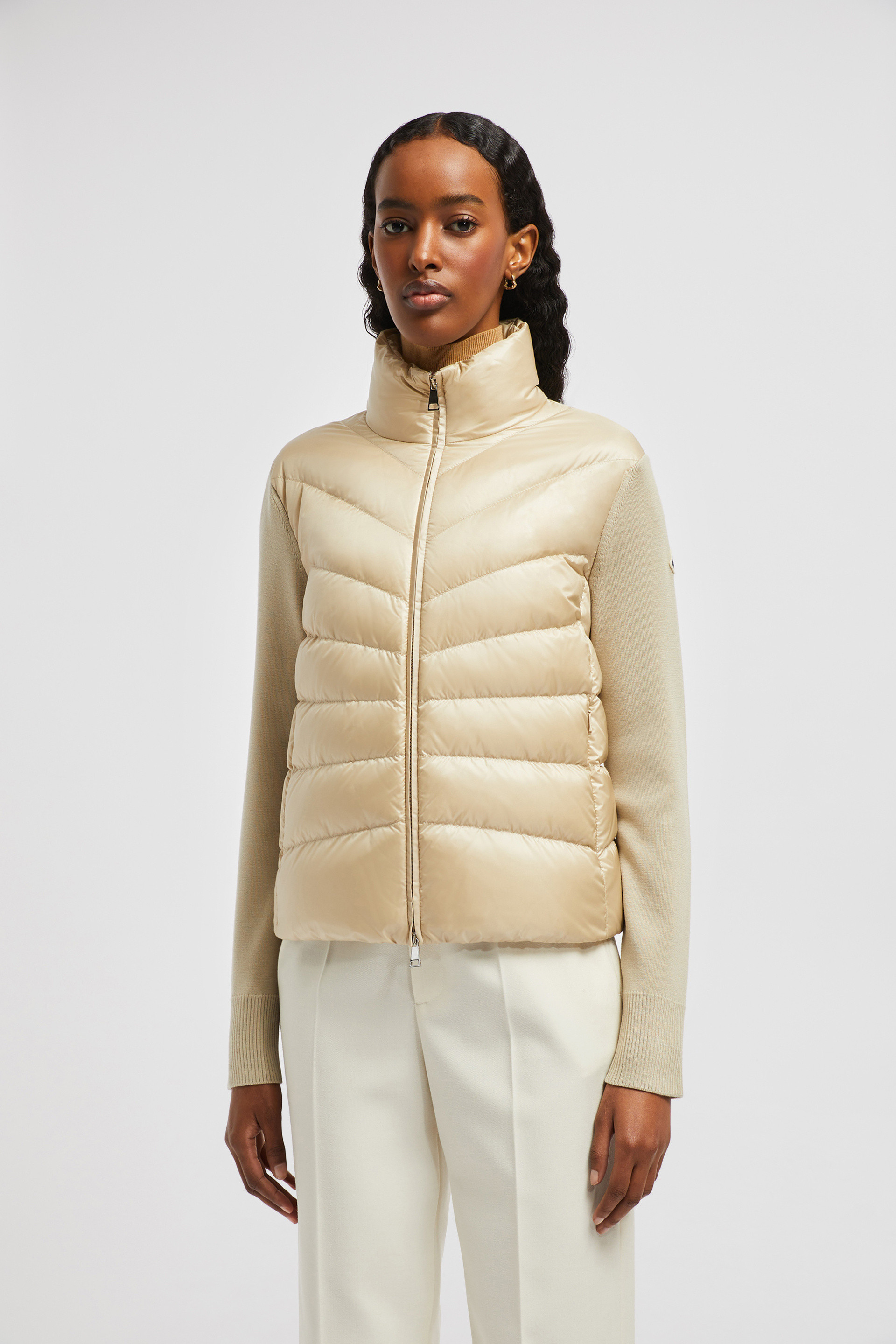 Beige Padded Wool Cardigan for Women Moncler DK