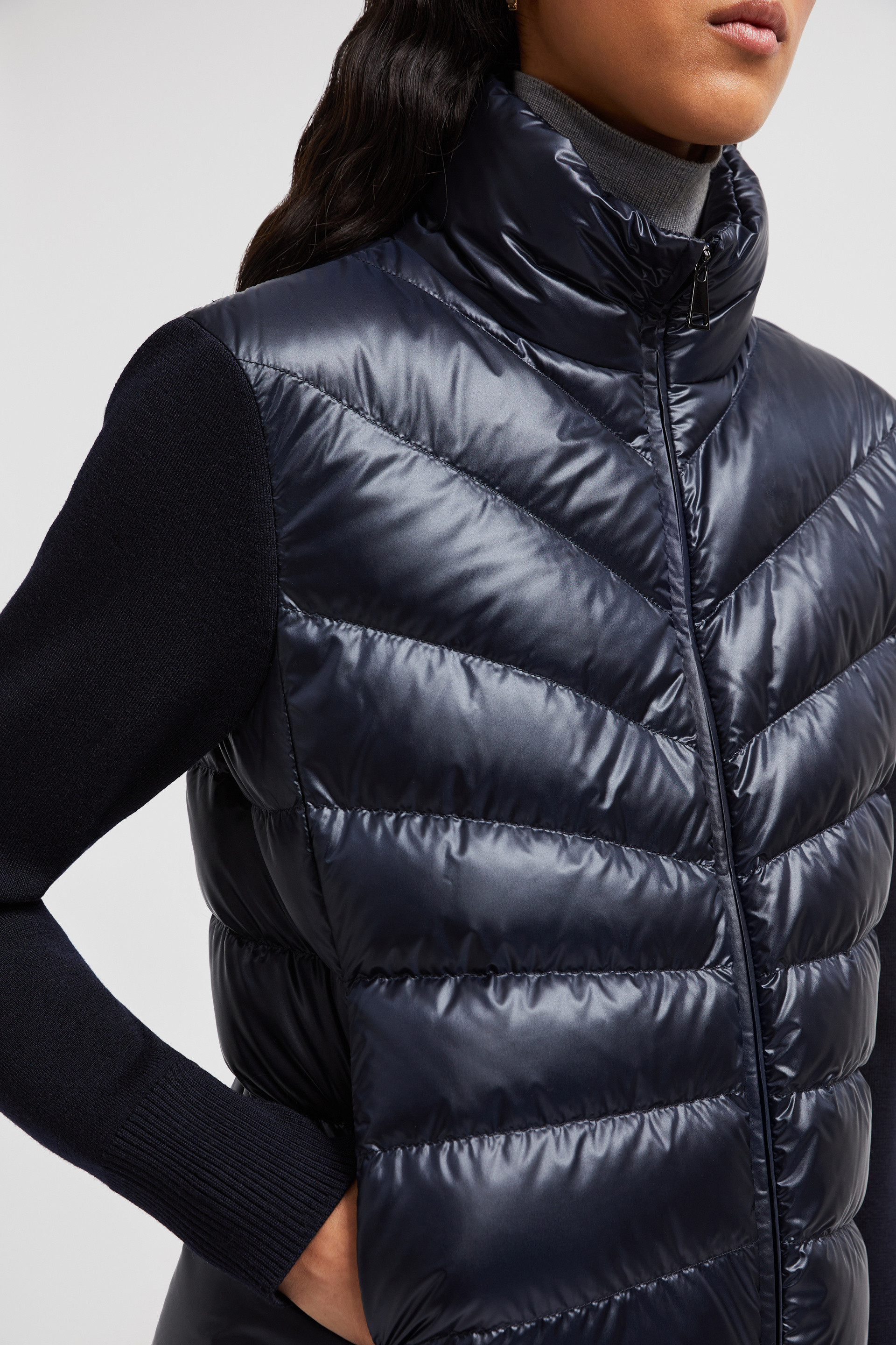 MONCLER COLLECTION Padded Wool Cardigan female Navy Blue Size L