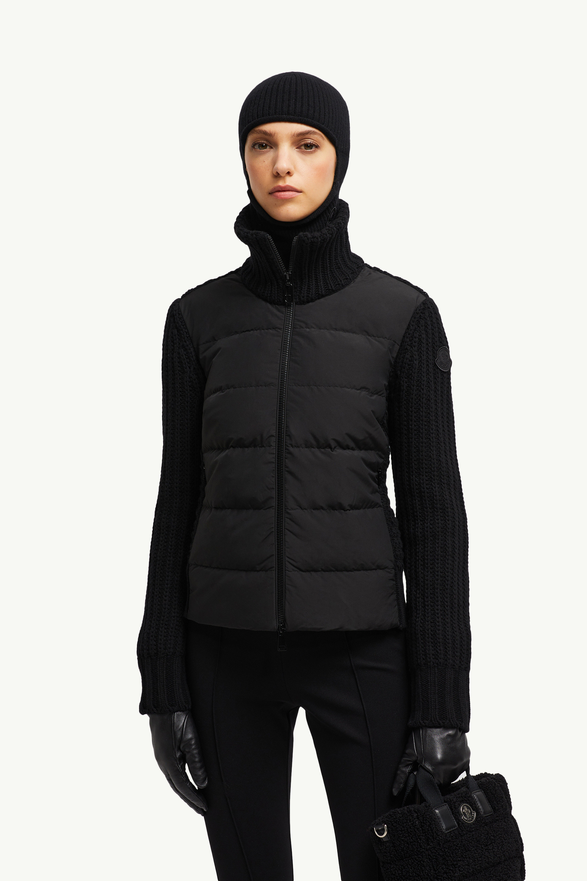 関税込 Moncler PADDED WOOL CARDIGAN J20939B00024M1131200 Black Padded Wool Cardigan - Sweaters & Cardigans for Women