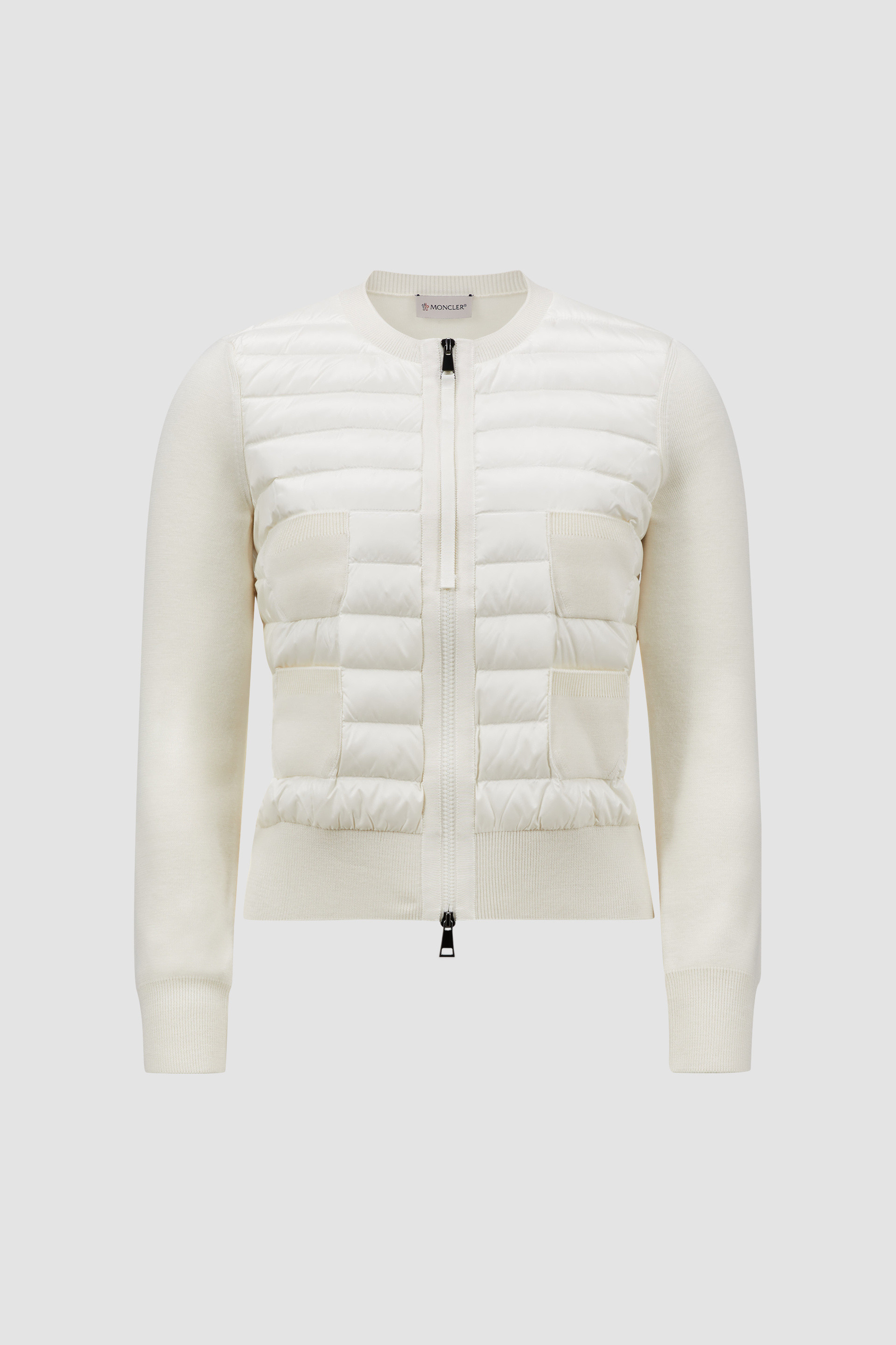 White Padded Wool Zip Up Cardigan Sweaters Cardigans for Women Moncler DK