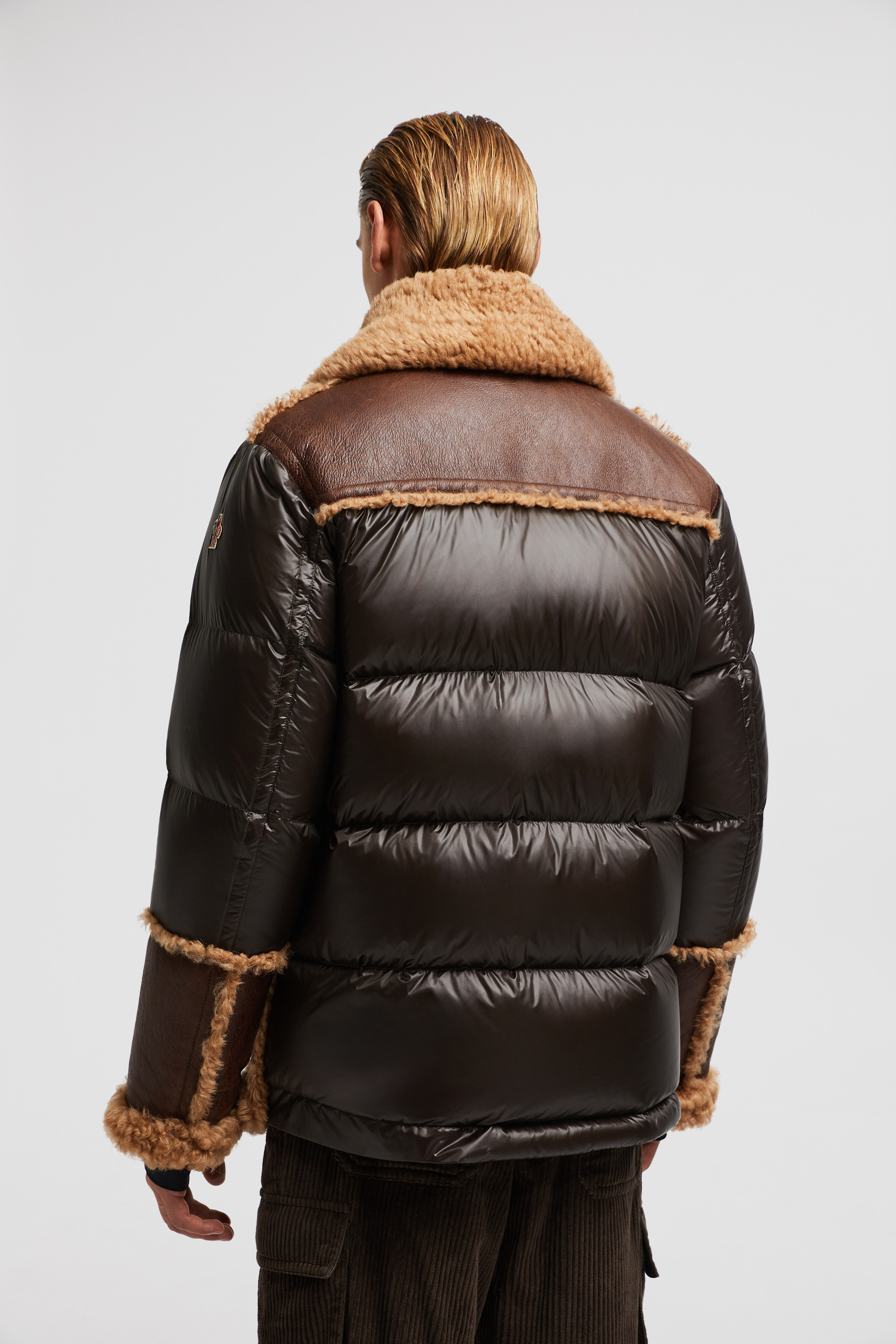 Dark Brown Elbrus Shearling Short Down Jacket Short Down Jackets for Men Moncler US