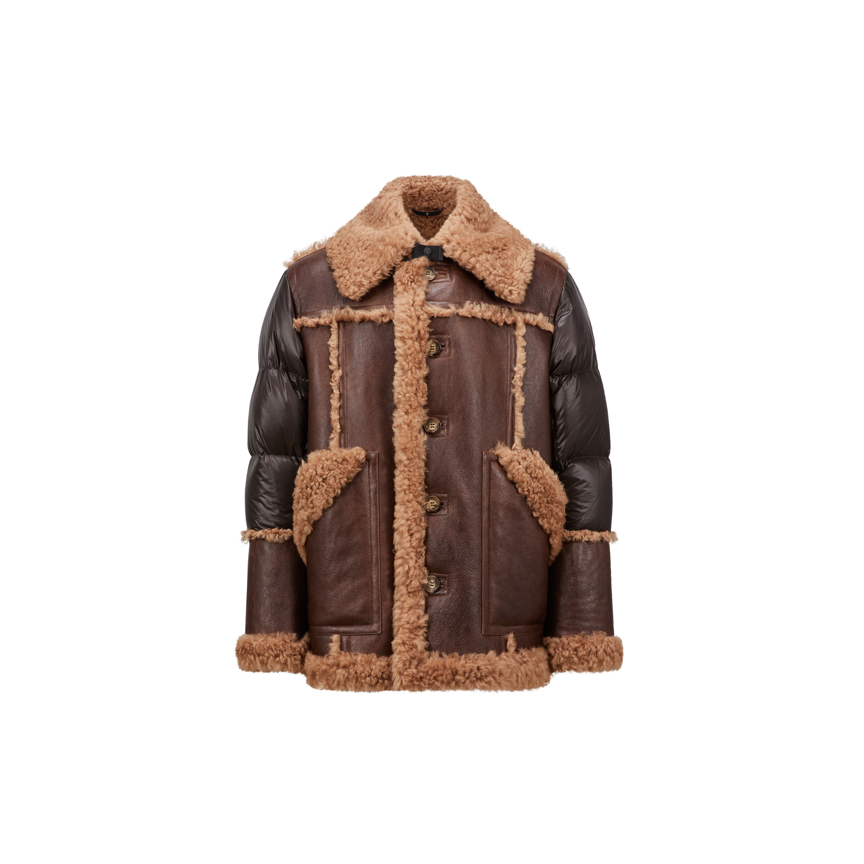 Shop Moncler Doudoune Courte Elbrus En Shearling In Brown