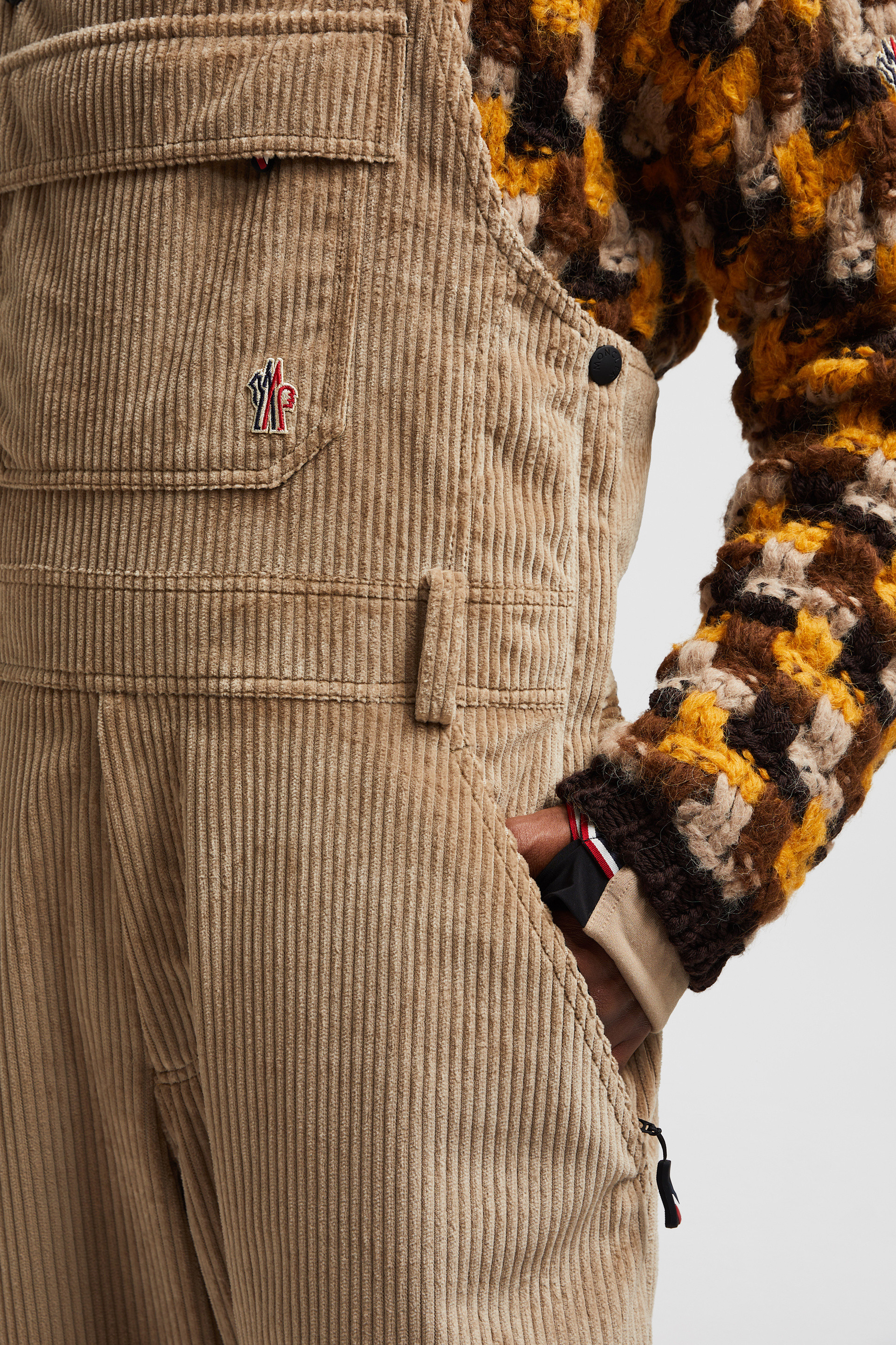 Beige Padded Technical Corduroy Ski Bib - Pants & Shorts for