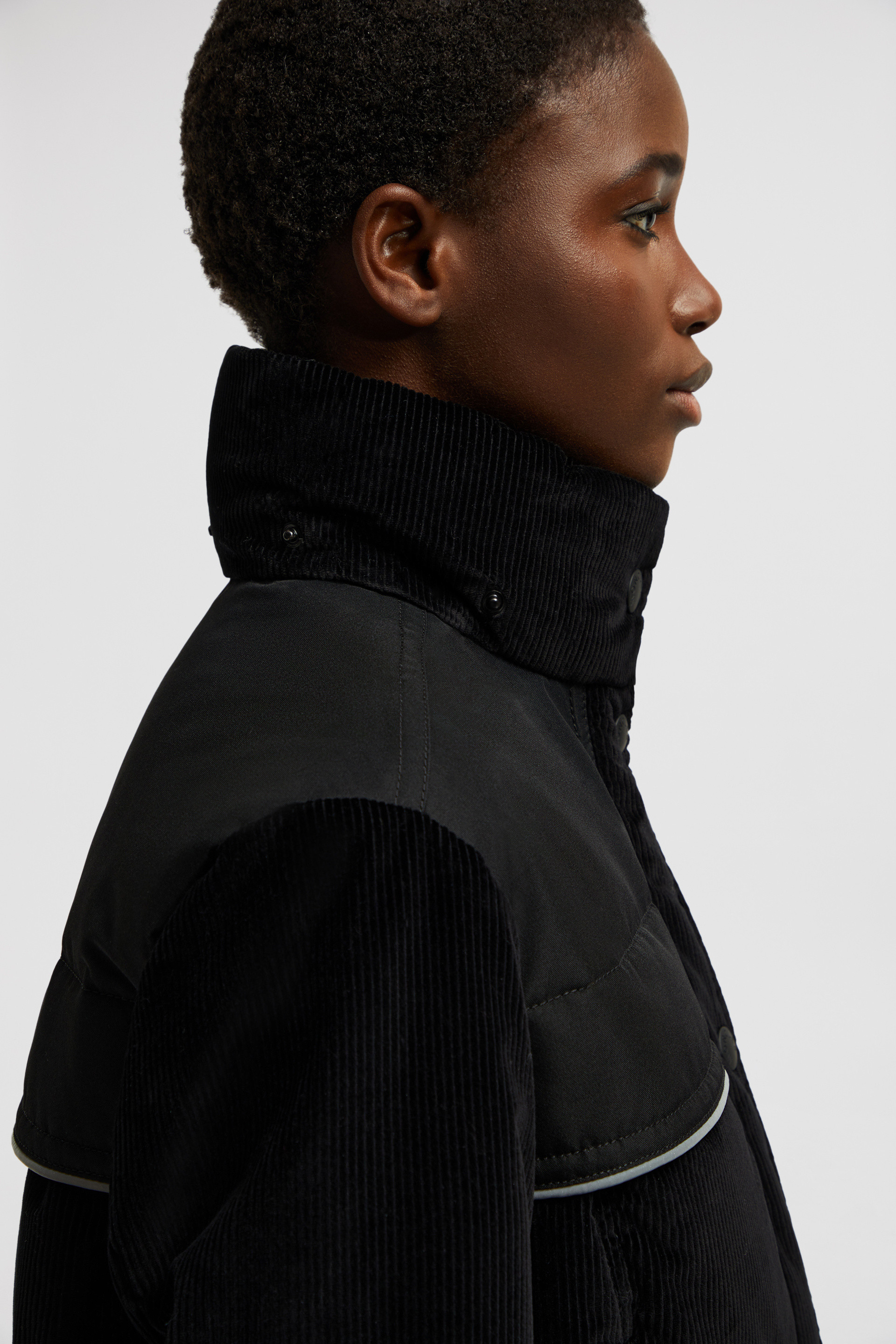 Black Spinas Hooded Corduroy Short Down Jacket - Short Down