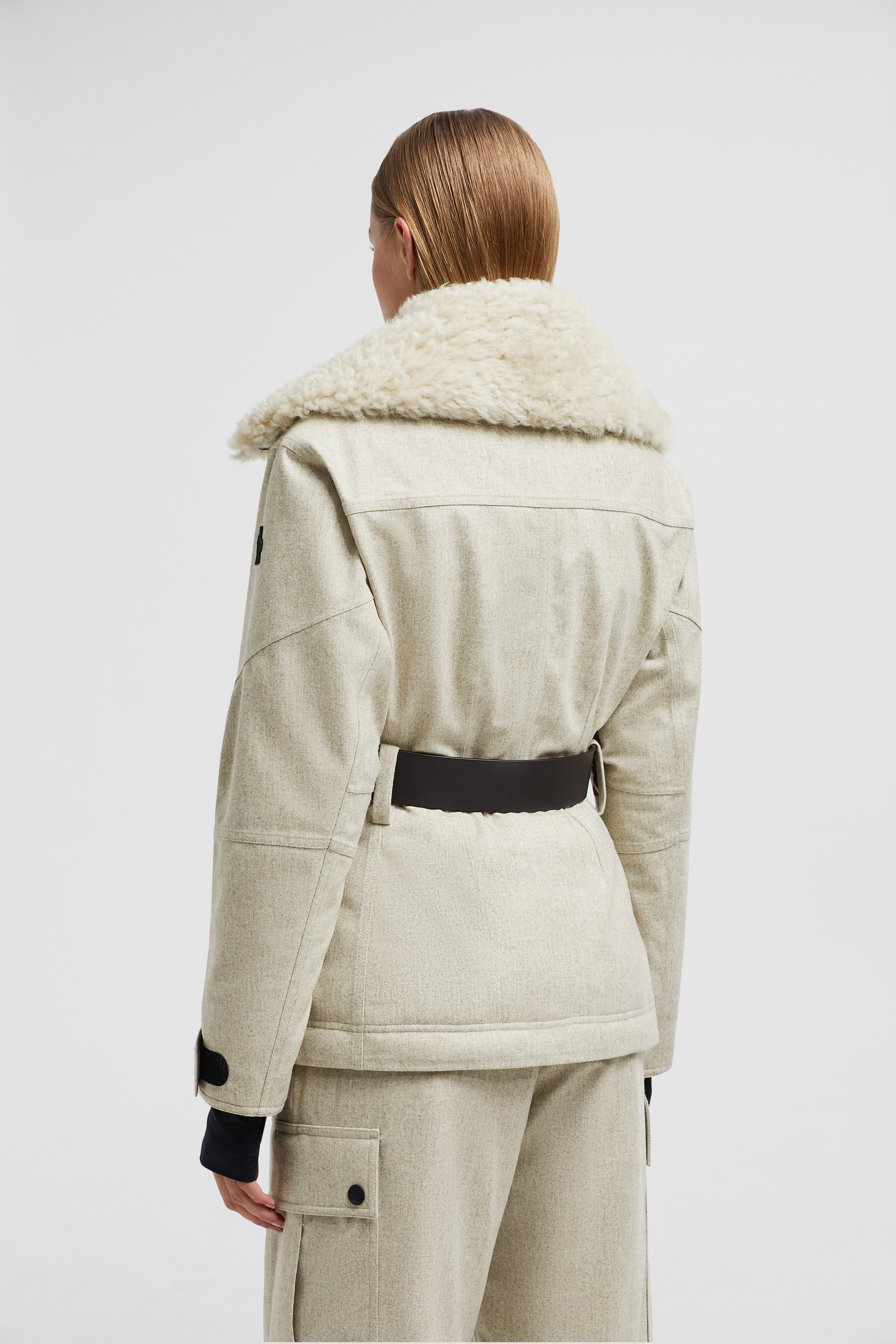 Light Grey Valloire Shearling Down Ski Jacket Short Down Jackets for Women Moncler US