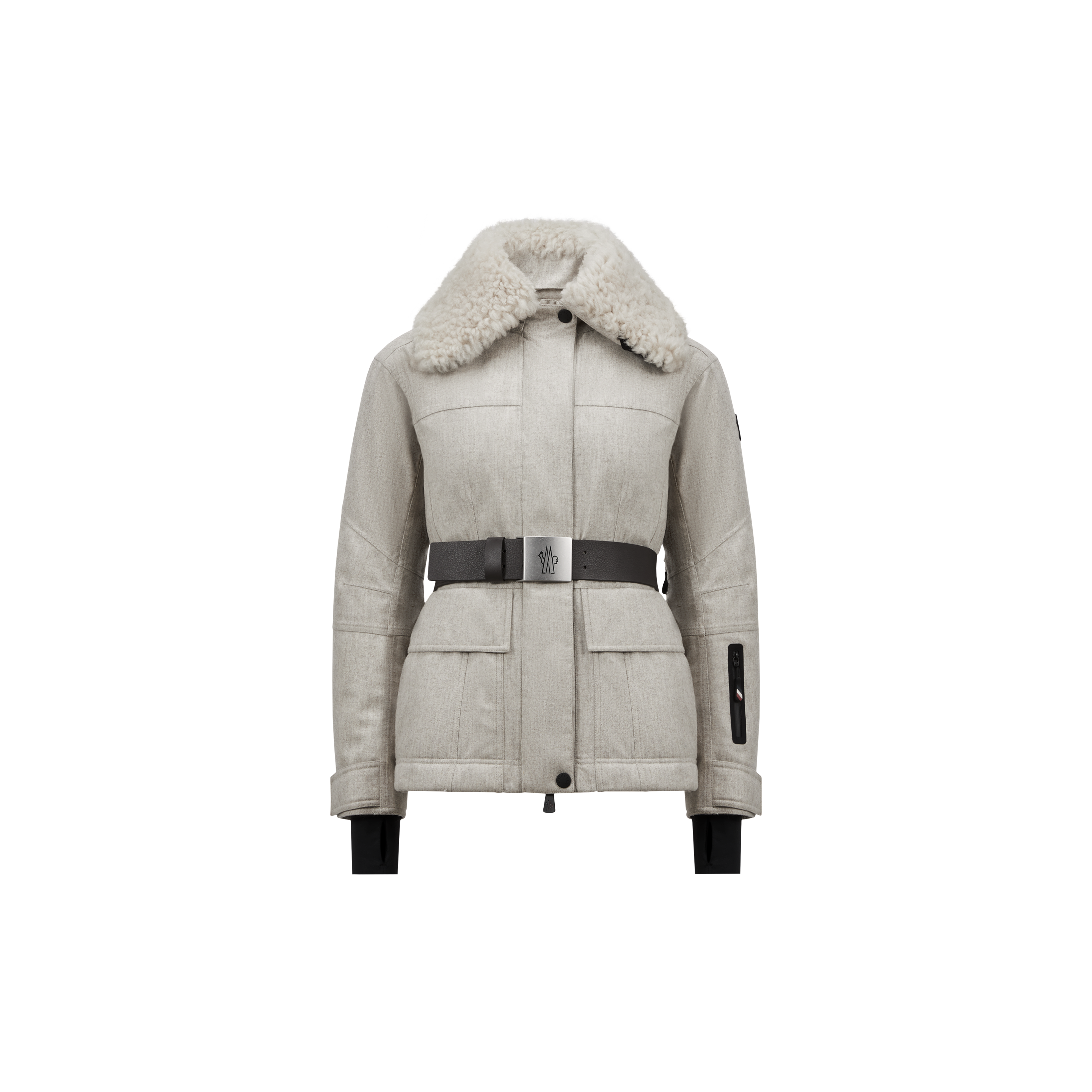 Shop Moncler Doudoune Valloire En Shearling In Gris