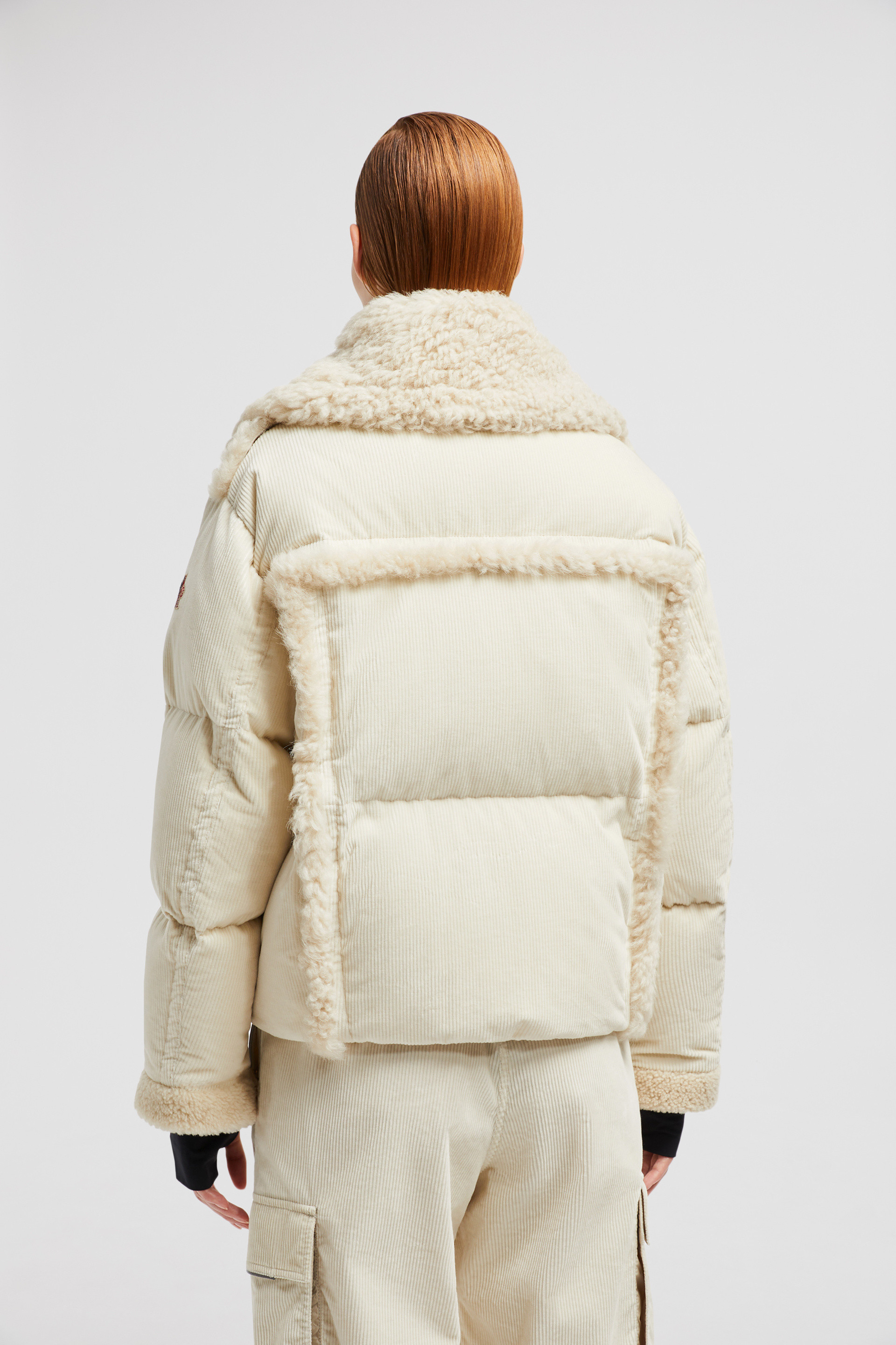 関税込 MONCLER CALEU CORDUROY SHORT DOWN JACKET White Ivory Caleu Corduroy Shearling Short Down Jacket