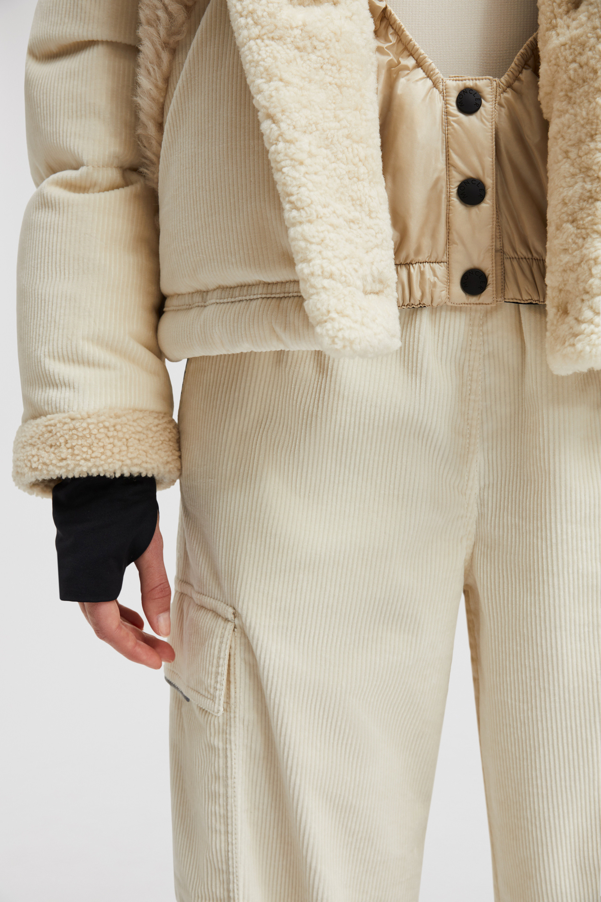 関税込 MONCLER CALEU CORDUROY SHORT DOWN JACKET Moncler Grenoble Caleu Corduroy Puffer Jacket with Shearling