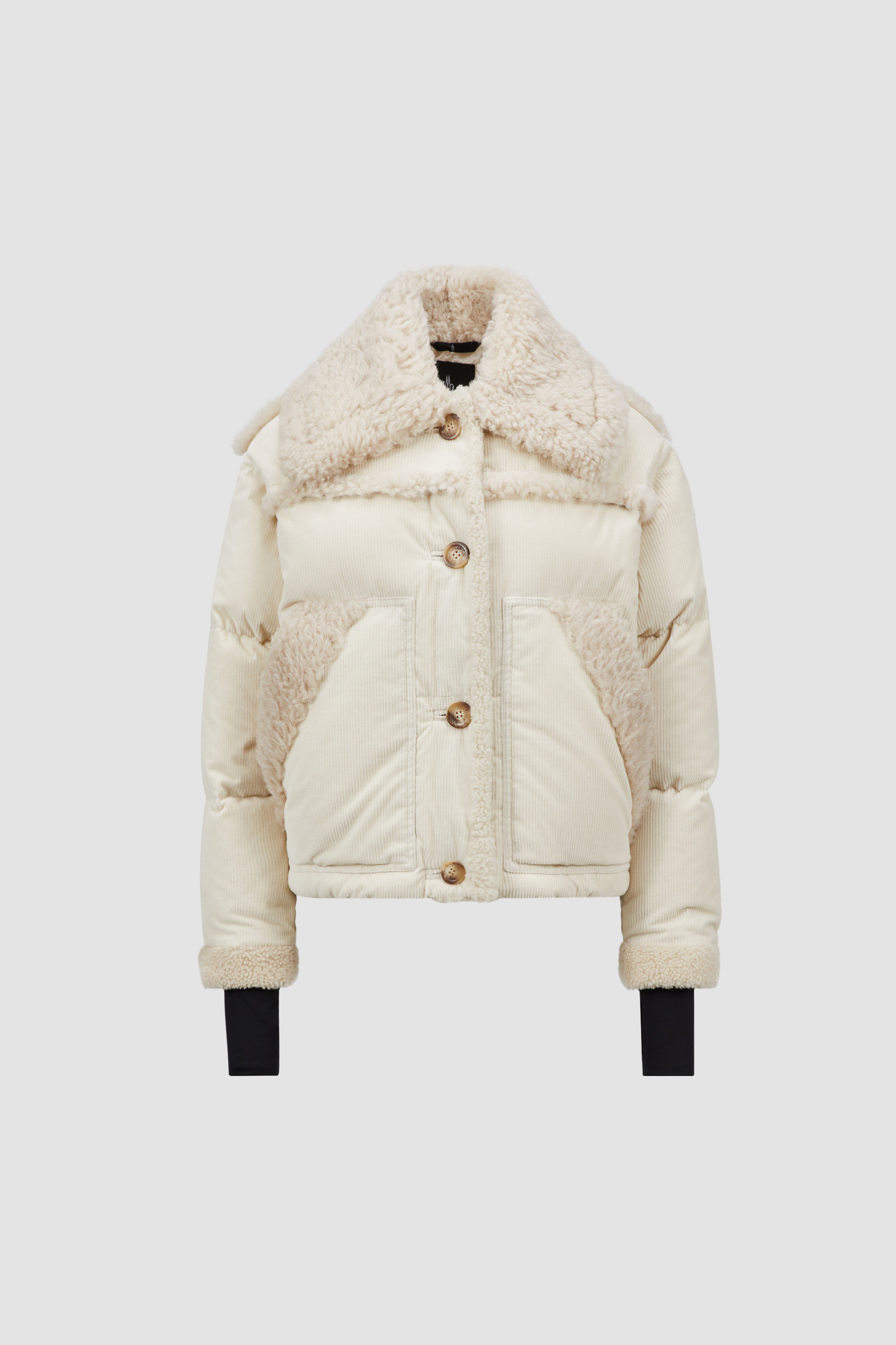 White Ivory Caleu Corduroy Shearling Short Down Jacket