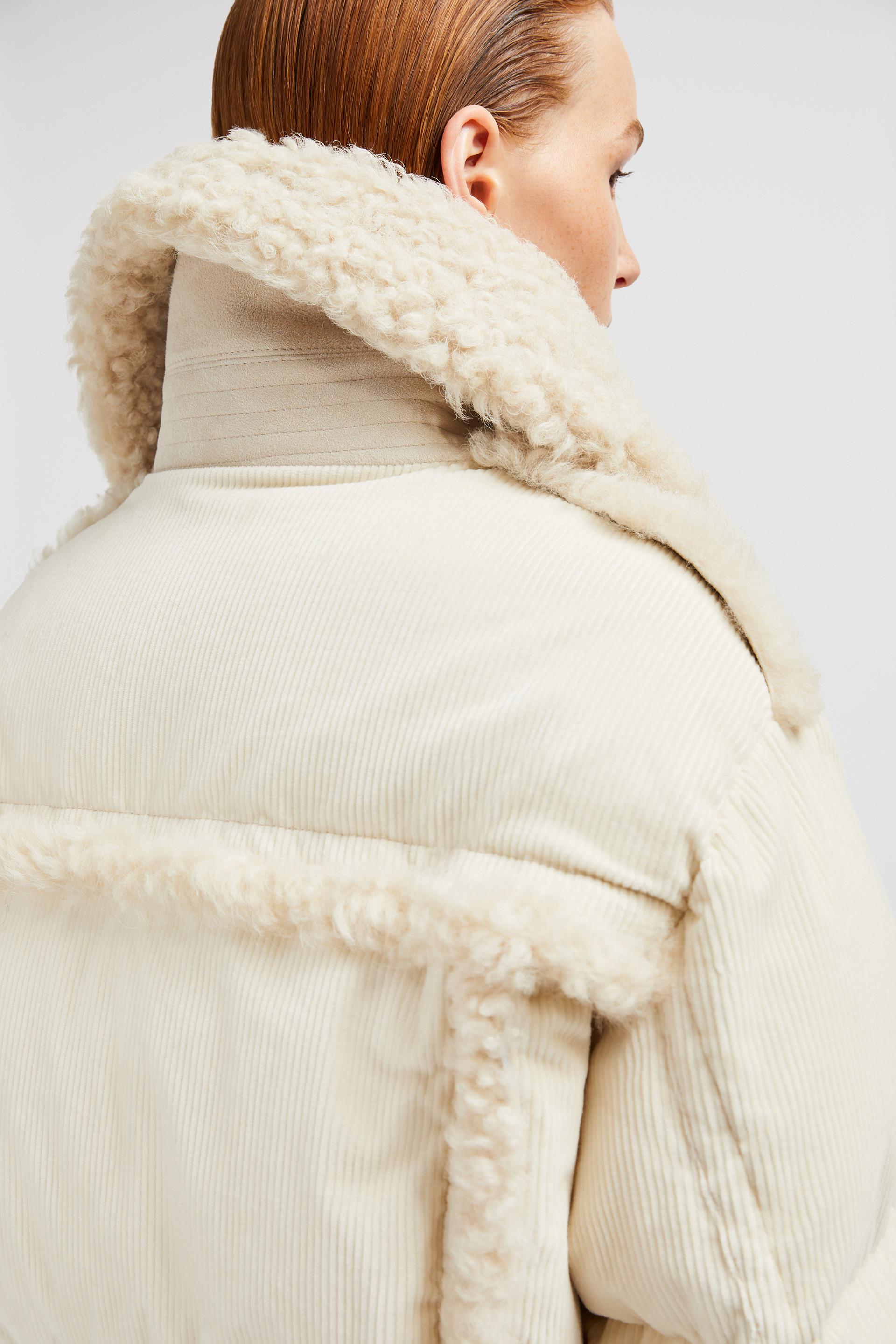 関税込 MONCLER CALEU CORDUROY SHORT DOWN JACKET White Ivory Caleu Corduroy Shearling Short Down Jacket