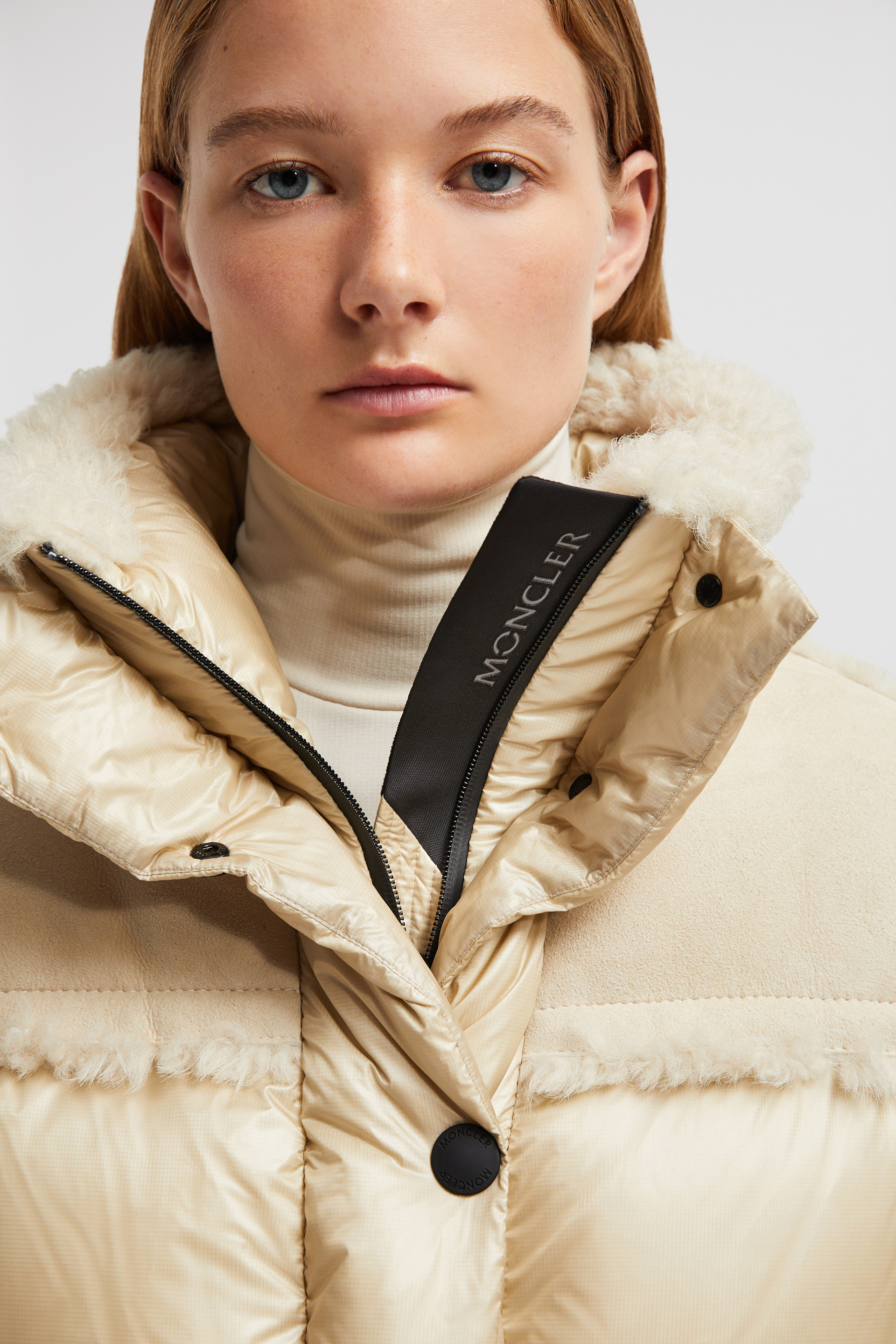 Beige Esquel Shearling Short Down Jacket - Short Down