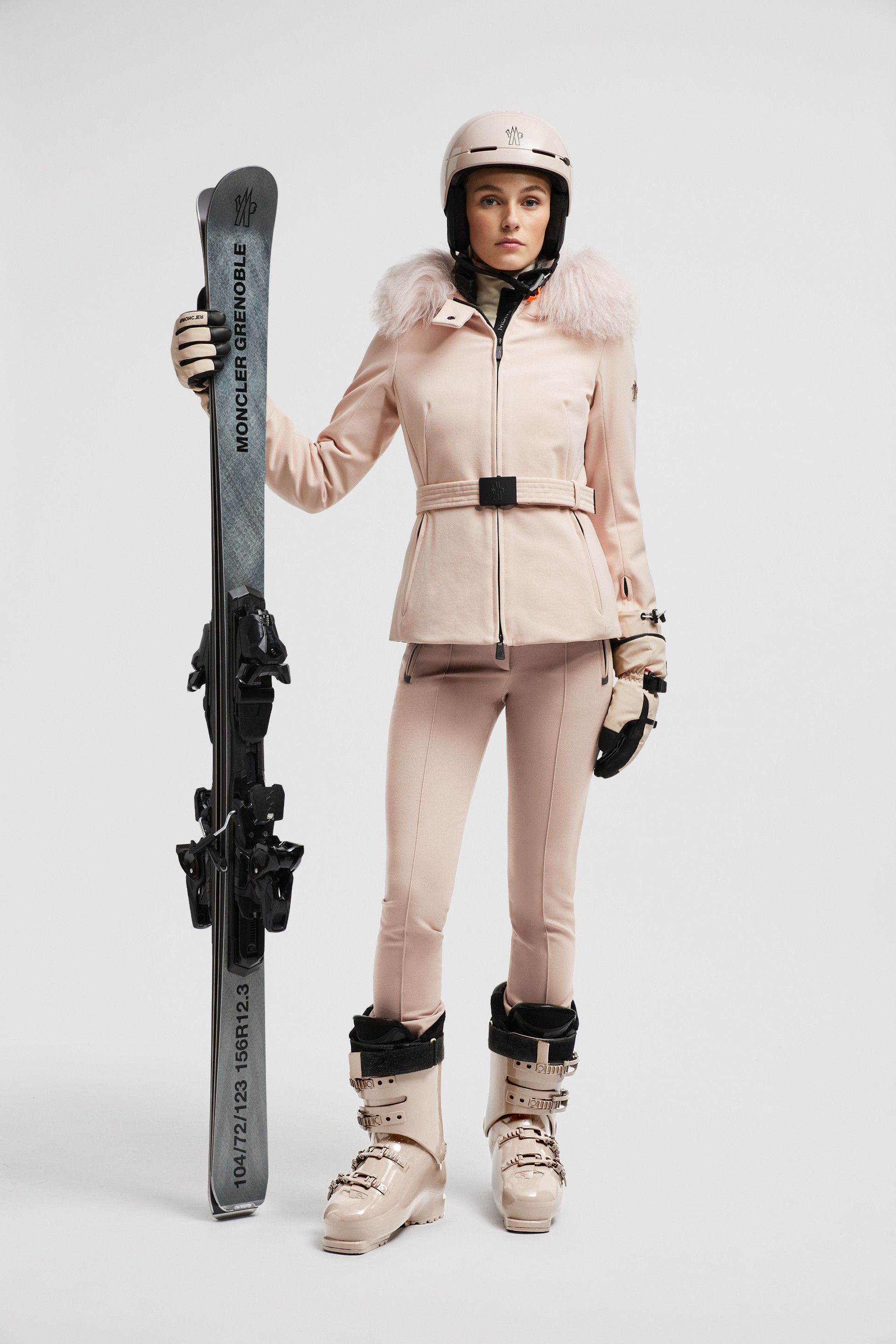 Light Pink Bauges Hooded Shearling Ski Down Jacket - Short Down 