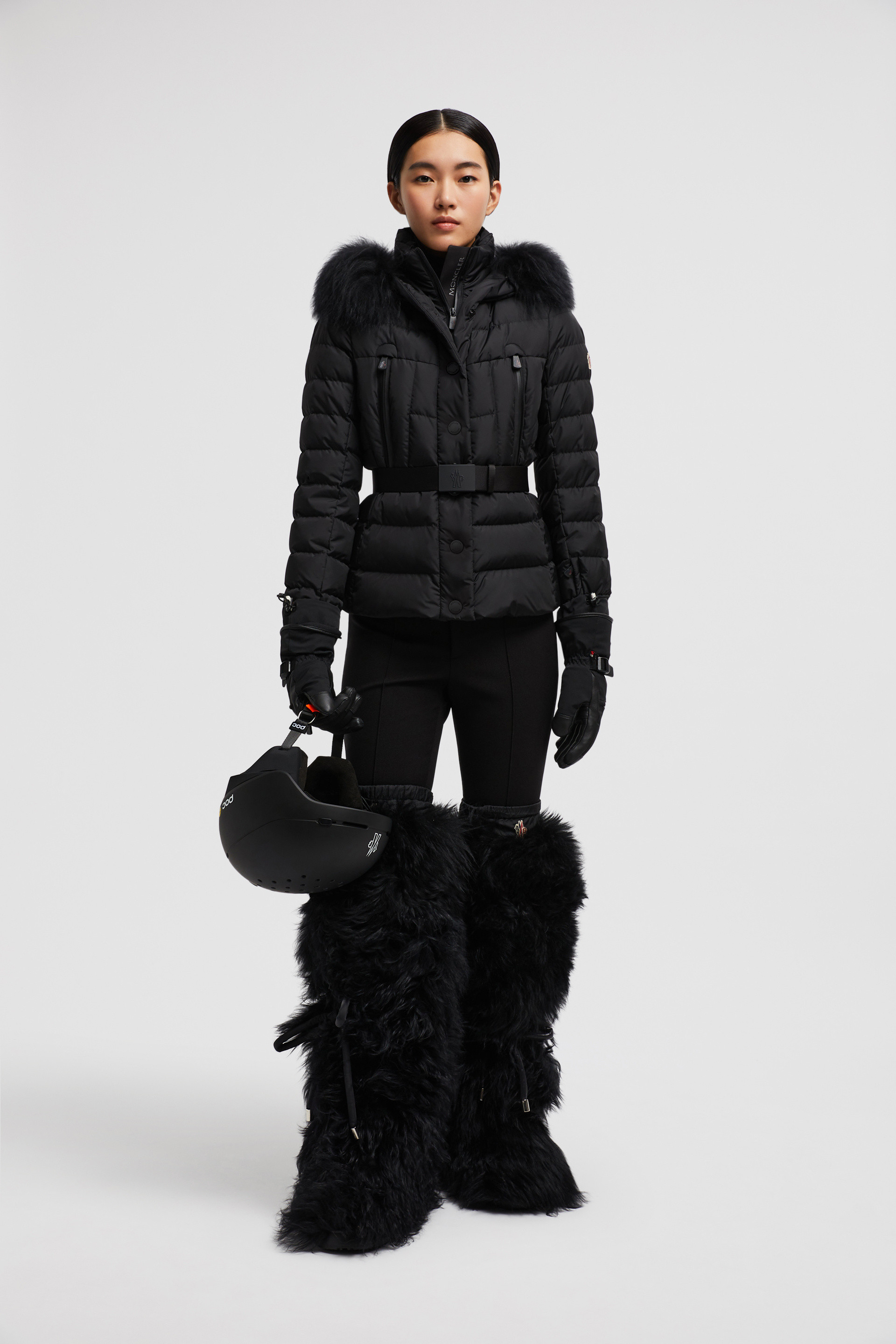 Grey moncler coat with fur hood online