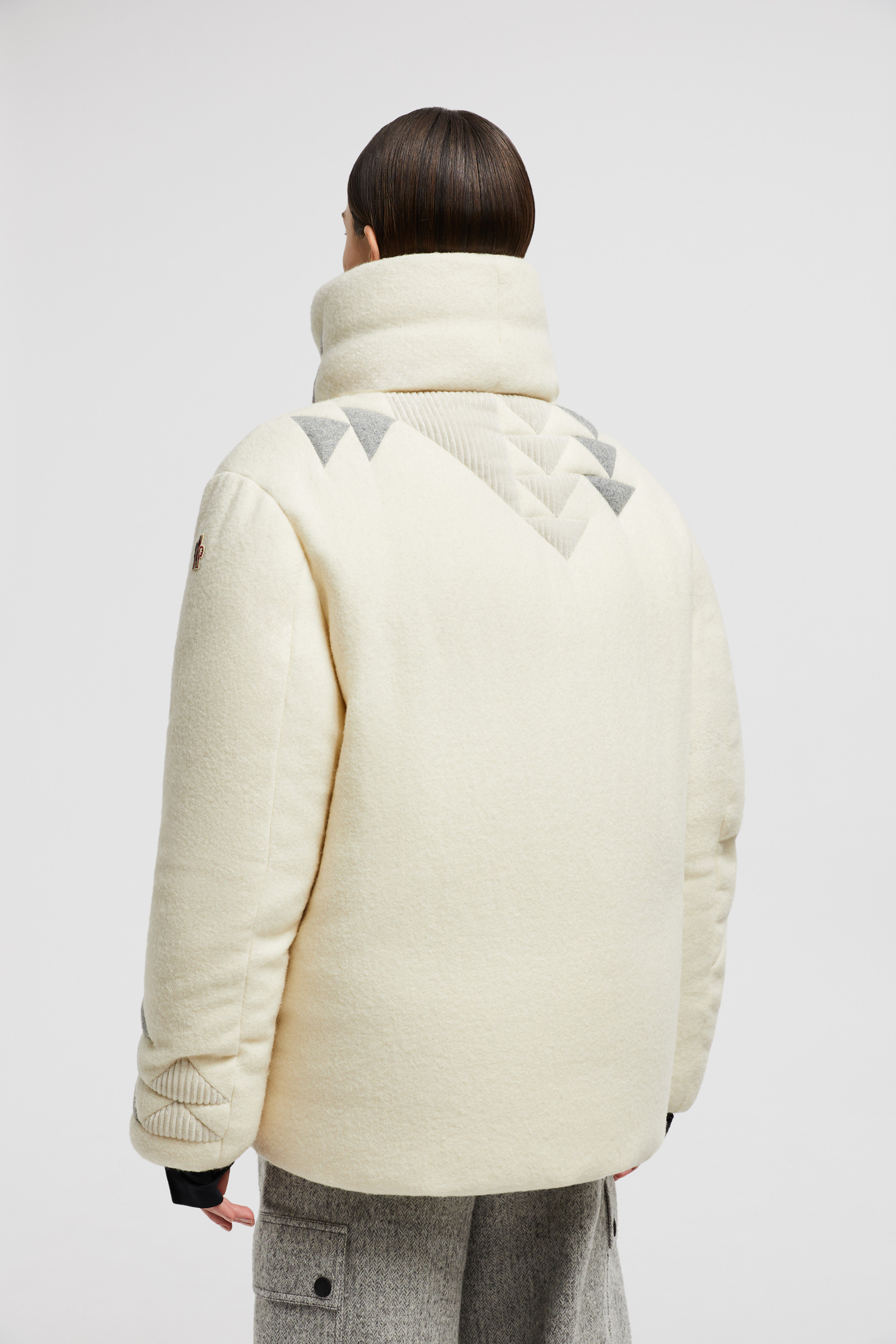 White & Gray Leutasch Patchwork-Quilted Wool Short Down