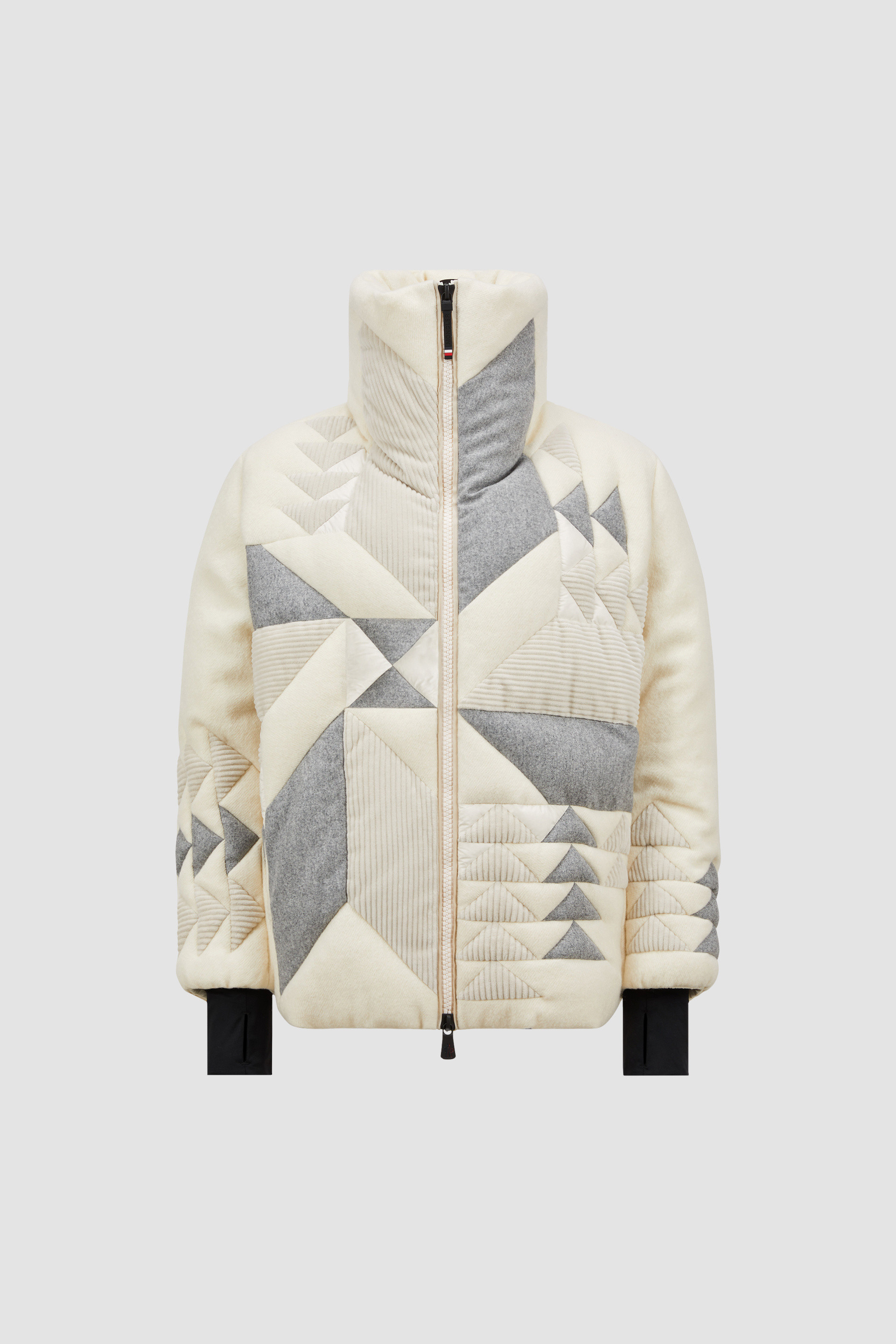 MONCLER | Leutasch Patchwork-Quilted Wool Down Jacket 関税込 White & Gray Leutasch Patchwork-Quilted Wool Short Down