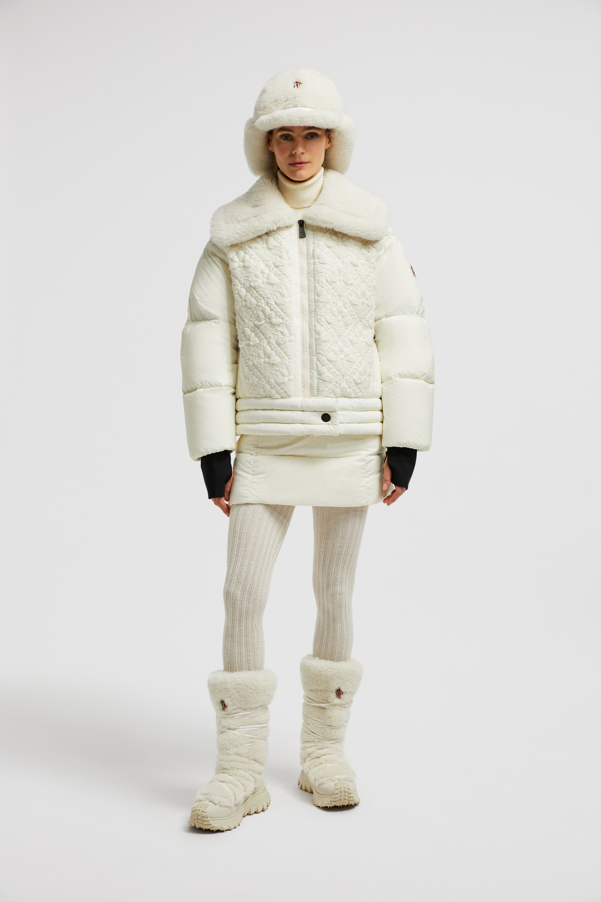 White Ivory Risoul Wool & Shearling Short Down Jacket