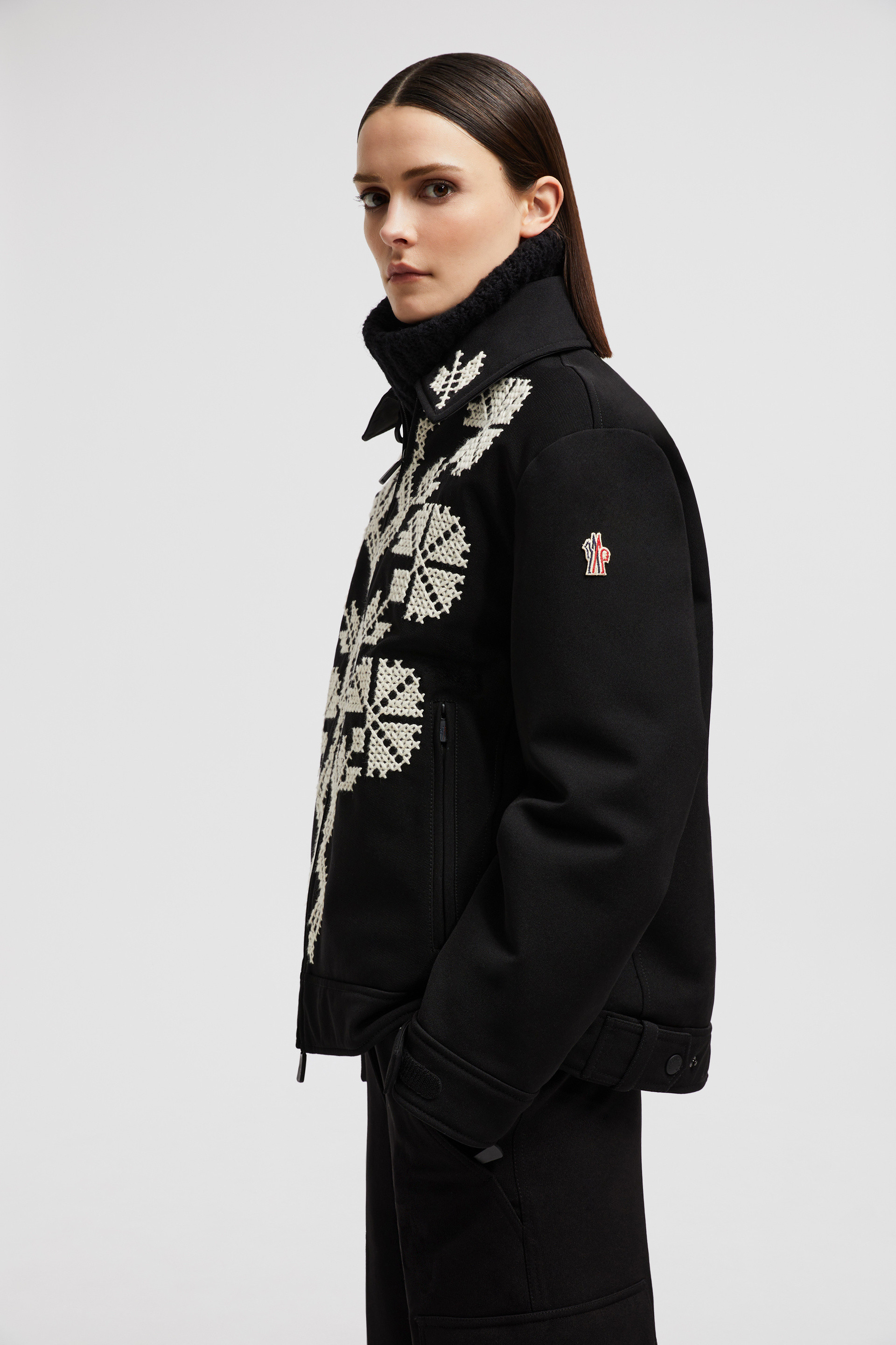 Black Pers Embroidered Down Ski Jacket - Short Down Jackets