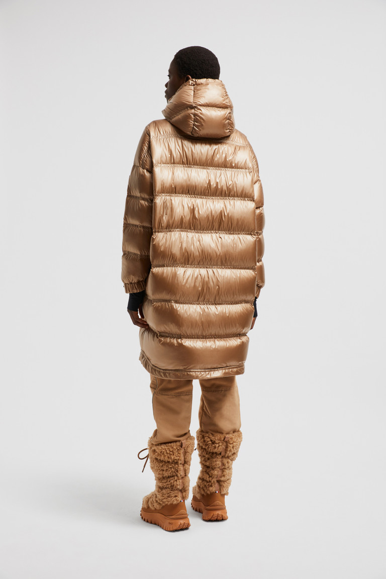 piumino lungo rochelairs con cappuccio donna beige moncler