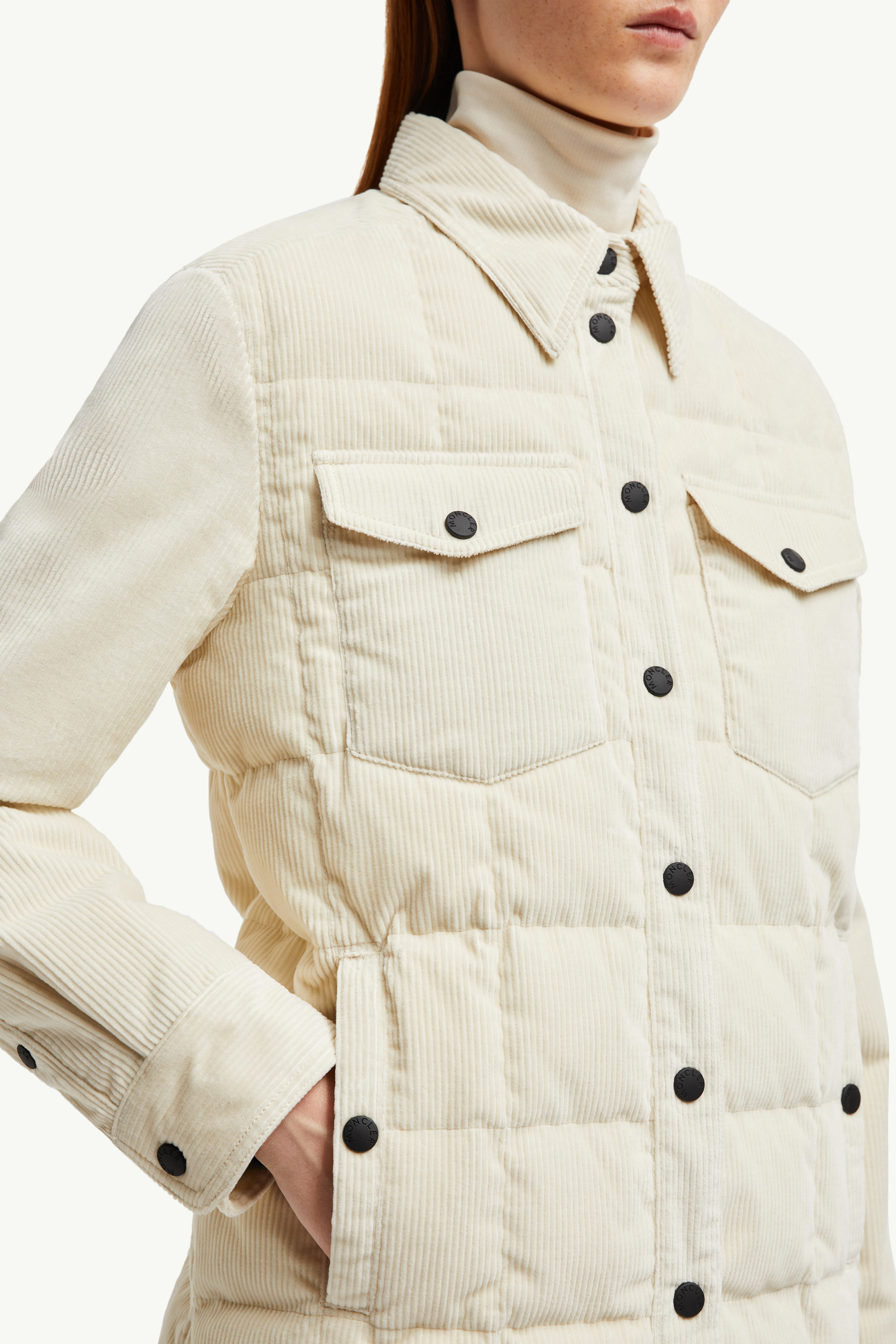 White Ivory Paulet Corduroy Down Shirt Jacket - Short Down