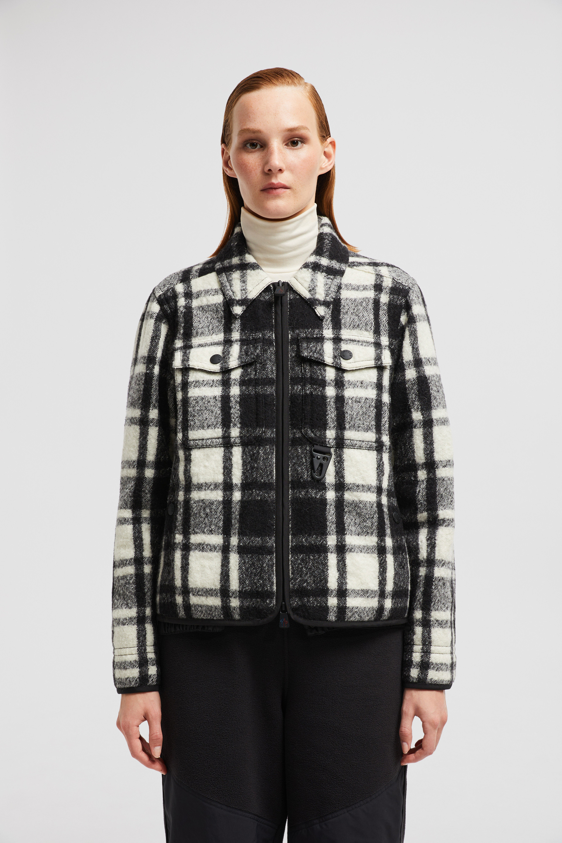 関税込 MONCLER DUVED DOWN WOOL SHIRT JACKET Black & White Duved Wool Down Shirt Jacket - Short Down