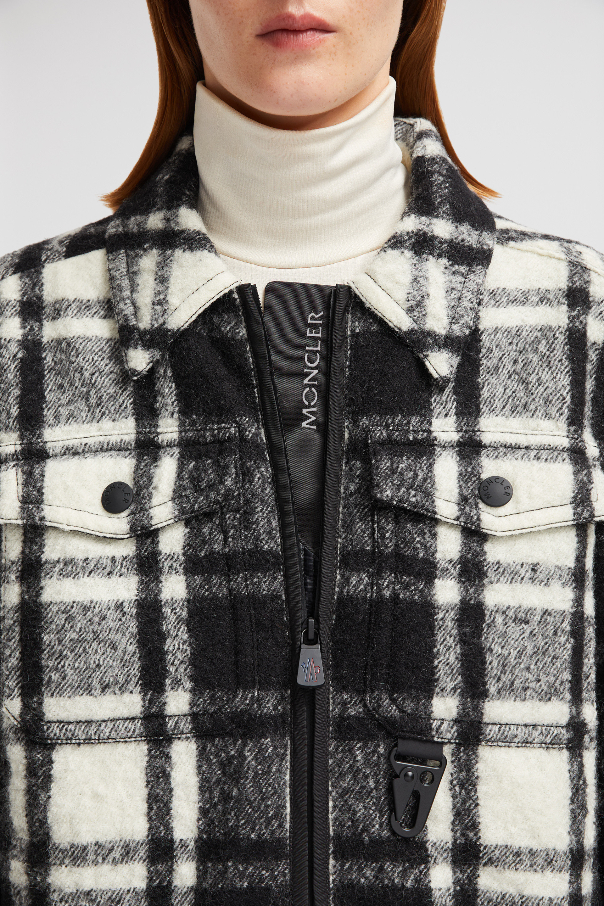 【MONCLER】Black&White☆Duved ロゴ ダウン シャツジャケット Black & White Duved Wool Down Shirt Jacket - Short Down